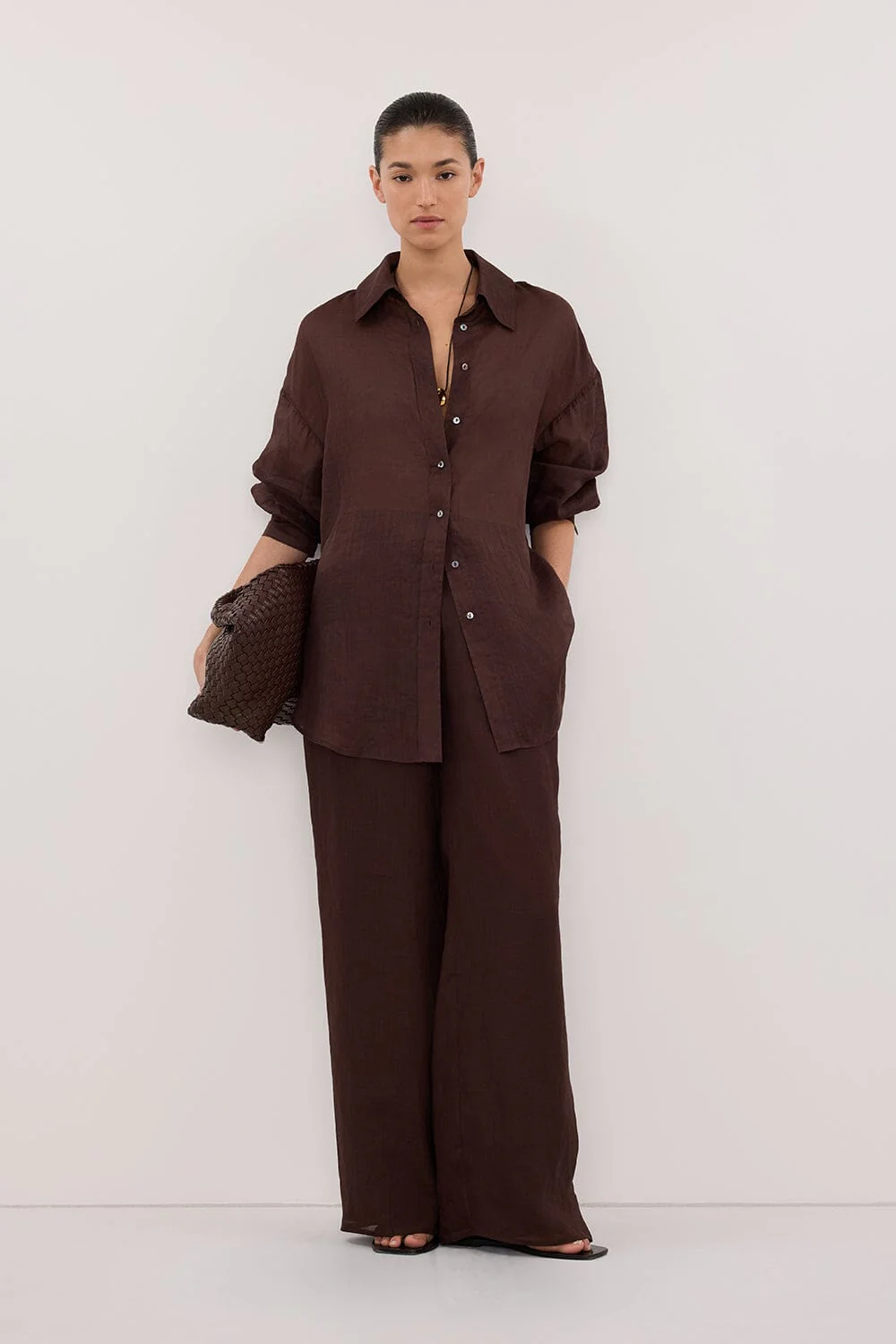 GINNY BURNT CHOC LONG SLEEVE RAMIE SHIRT