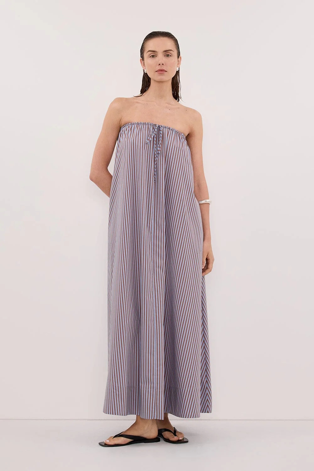 HARRI STRIPE STRAPLESS MIDI DRESS - Image 2