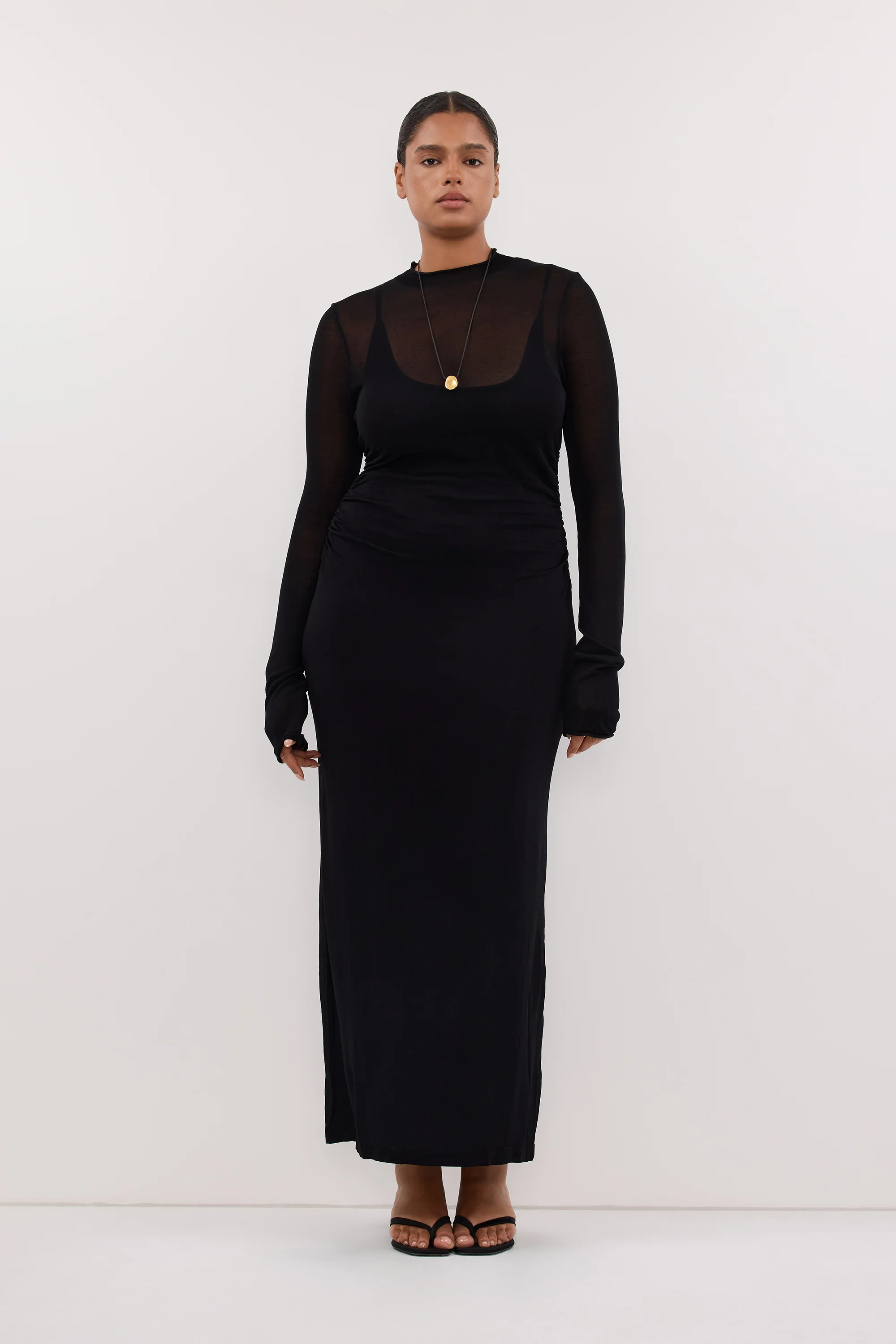 HAZEL BLACK LONG SLEEVE KNIT MIDI DRESS - Image 5