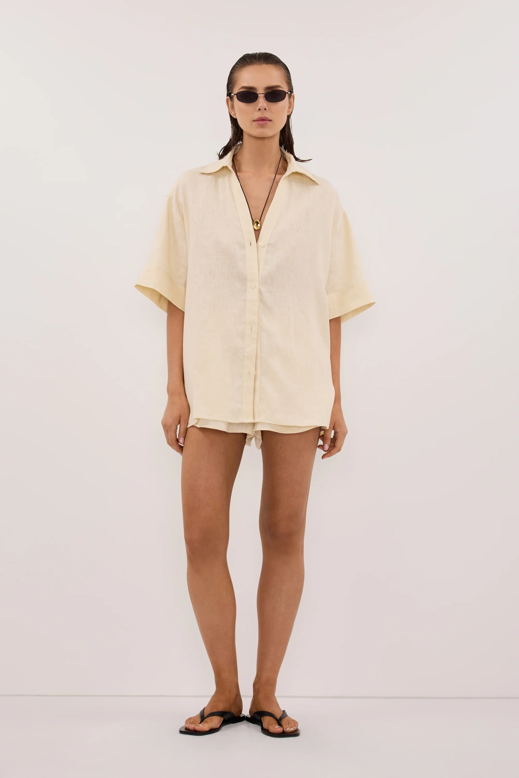 HELENA STRAW OVERSIZED LINEN SHIRT