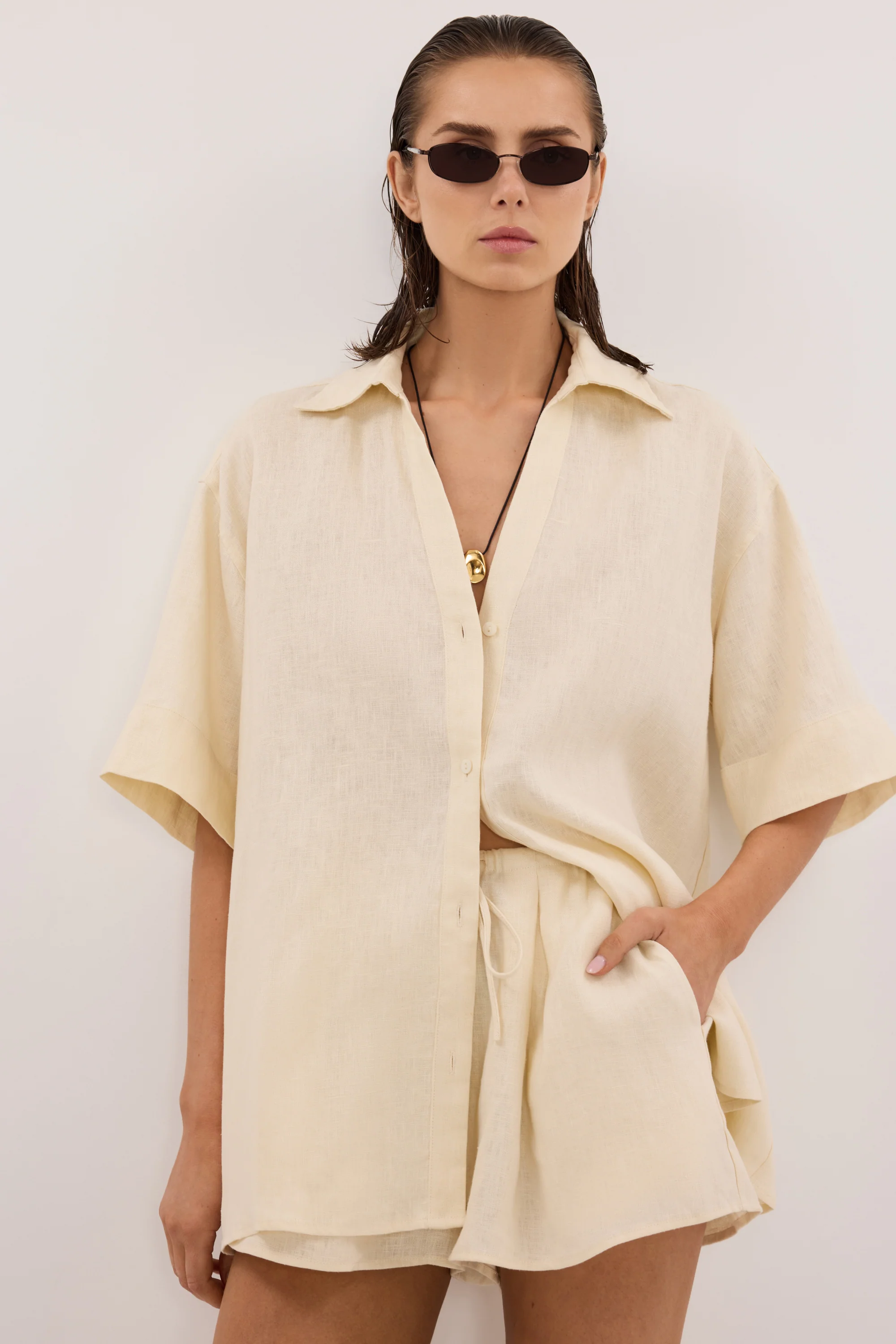 HELENA STRAW OVERSIZED LINEN SHIRT - Image 2