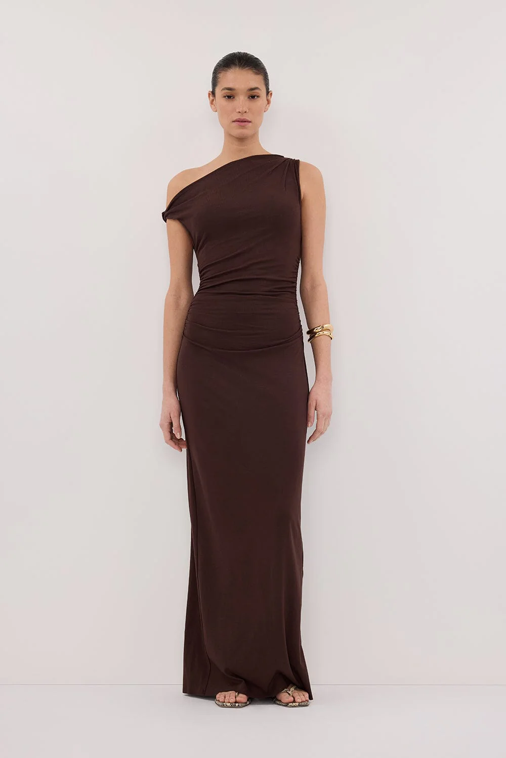 INEZ CHOC ASYM KNIT MIDI DRESS