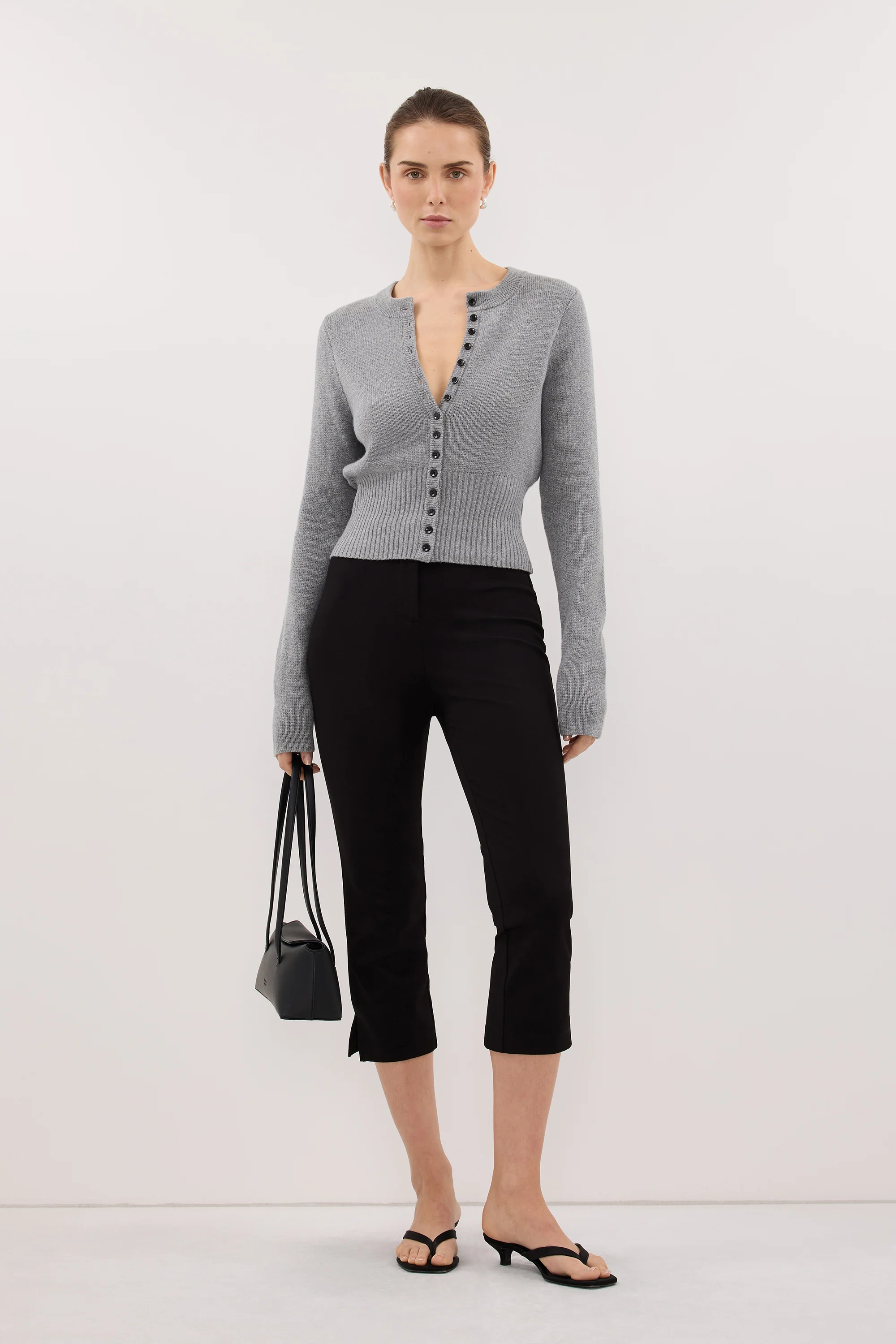 IRIS GREY MARLE CREW KNIT CARDIGAN