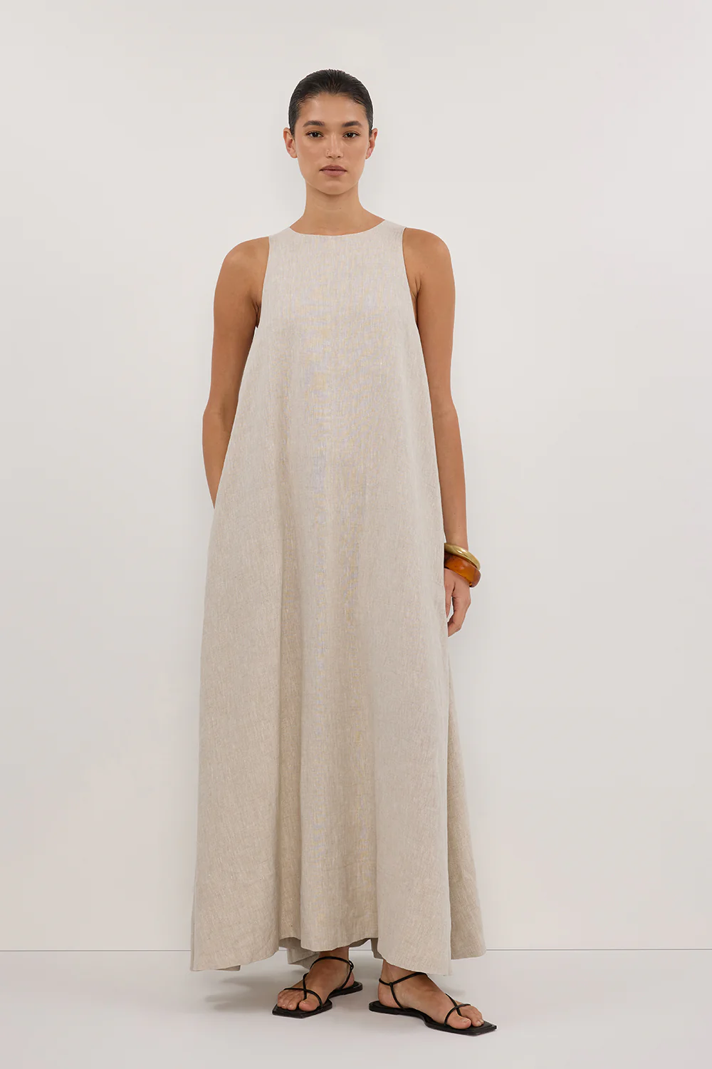 ISABELLE NATURAL LINEN MIDI DRESS