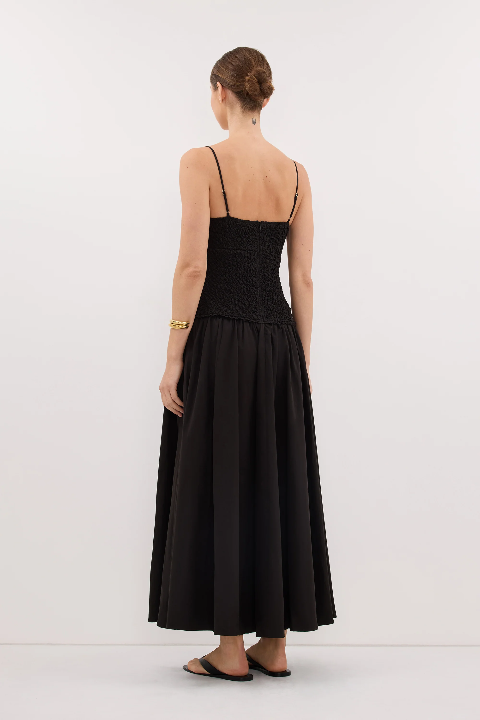 IZAIAH BLACK COTTON MIDI DRESS - Image 3