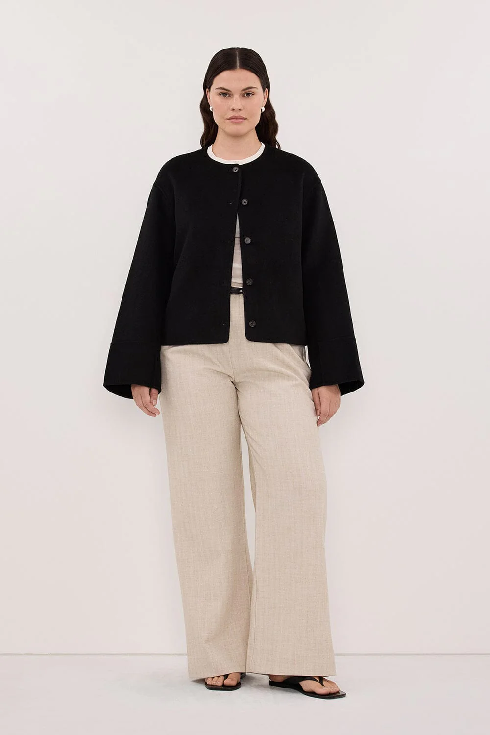 JACLYN BLACK CROPPED WOOL BLEND COAT - Image 7