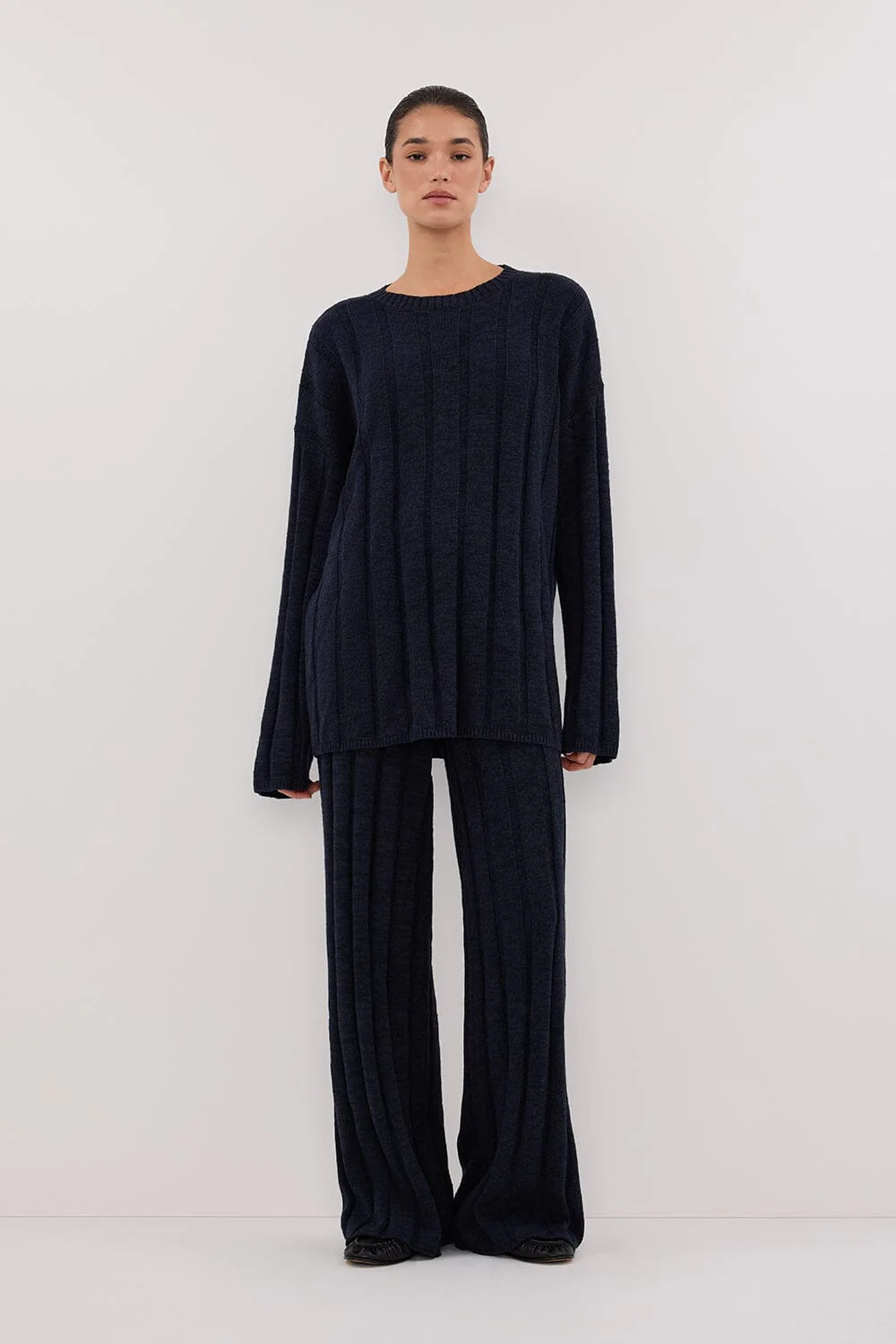 JAZZ INDIGO CREW NECK KNIT TOP