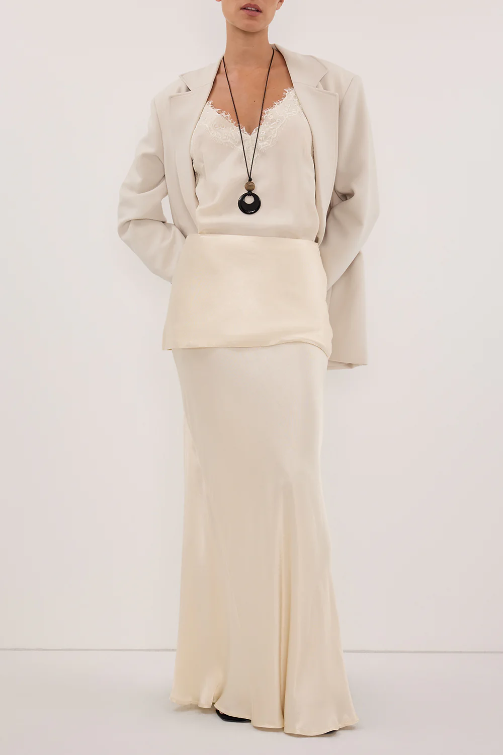 JELENA CREAM SATIN OVERLAY MAXI SKIRT - Image 2