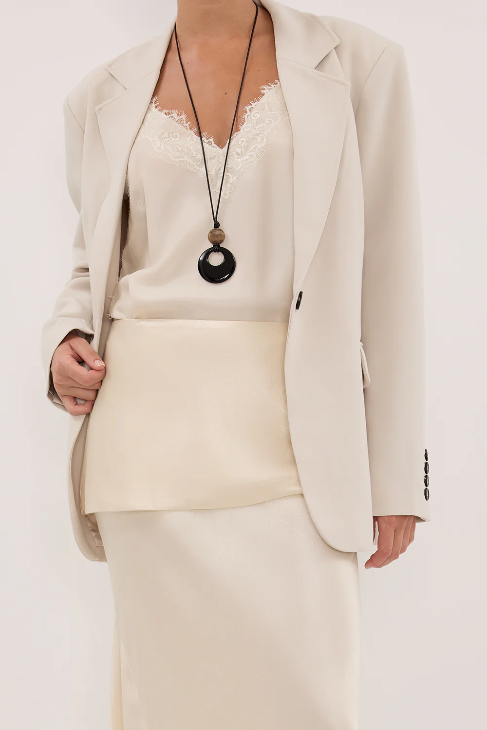 JELENA CREAM SATIN OVERLAY MAXI SKIRT - Image 4