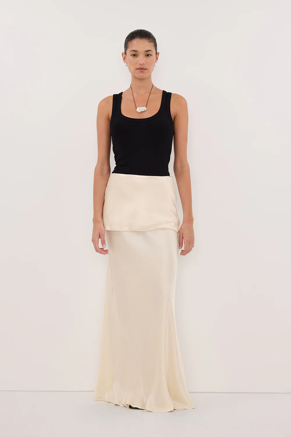 JELENA CREAM SATIN OVERLAY MAXI SKIRT - Image 5