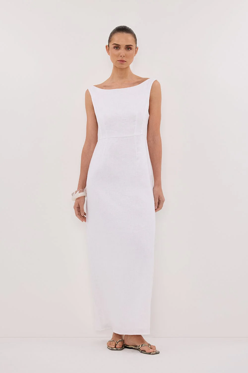 JULE WHITE LINEN MIDI DRESS