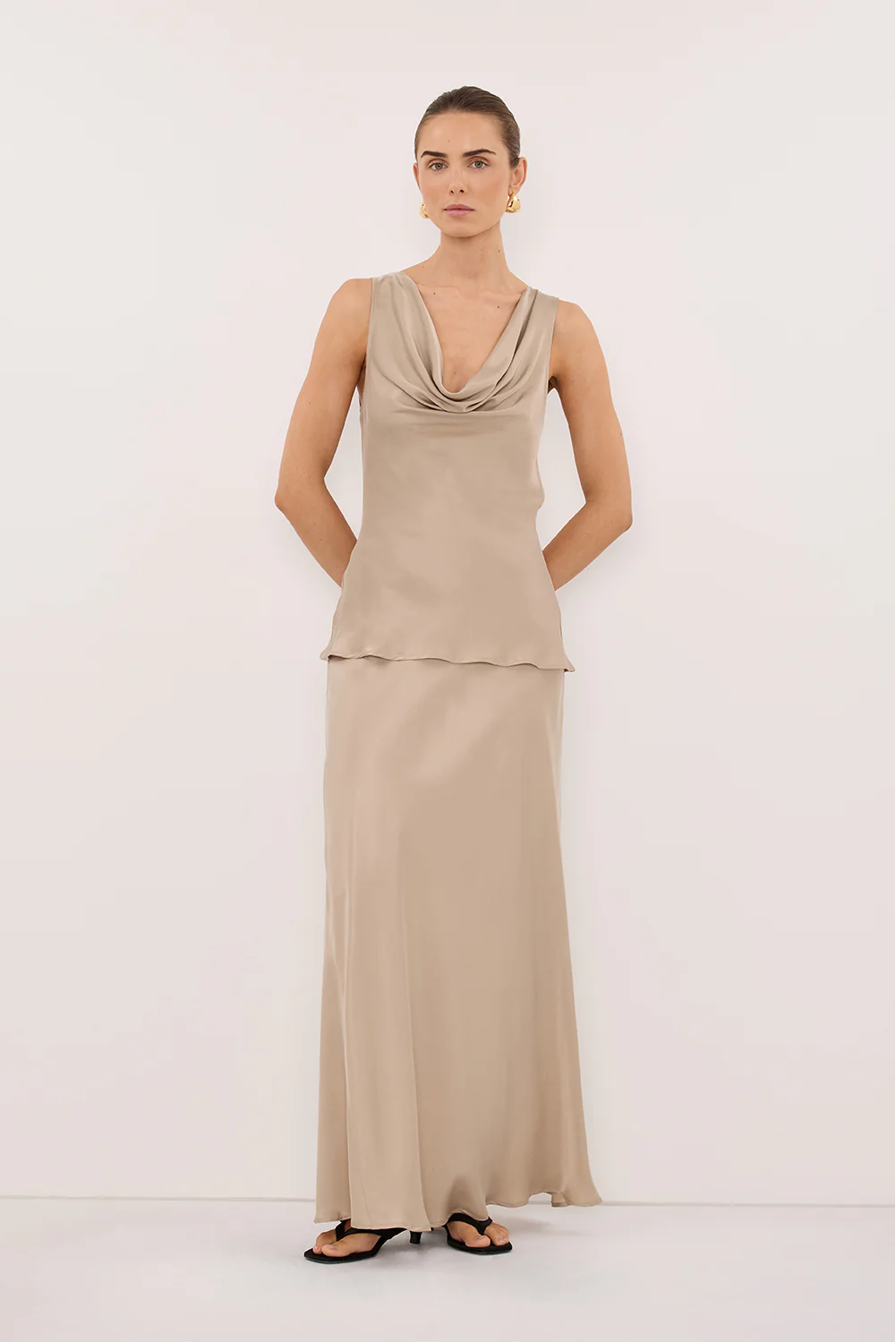 JULIETTE GOLD SILK MIDI SKIRT - Image 6