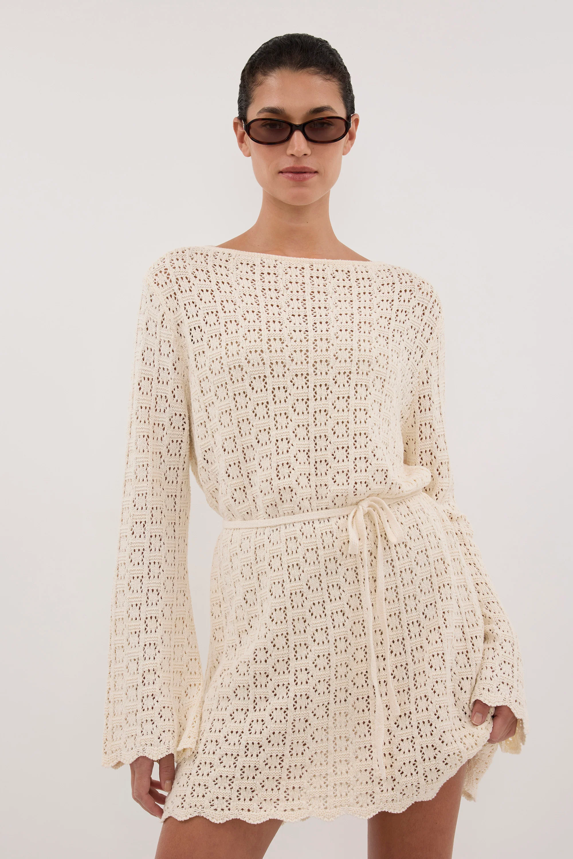 KEIRA NATURAL LONG SLEEVE KNIT MINI DRESS - Image 2