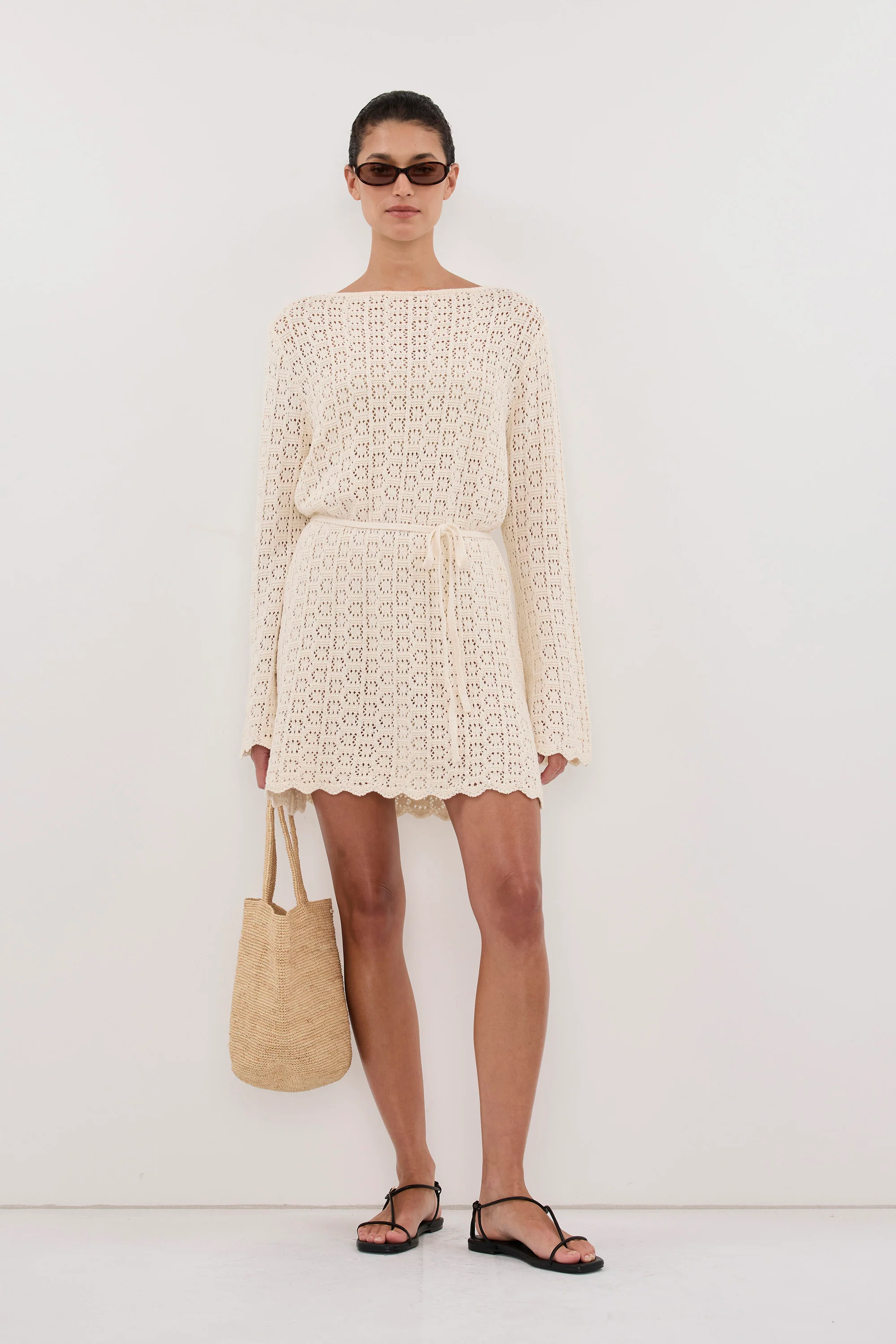 KEIRA NATURAL LONG SLEEVE KNIT MINI DRESS - Image 3