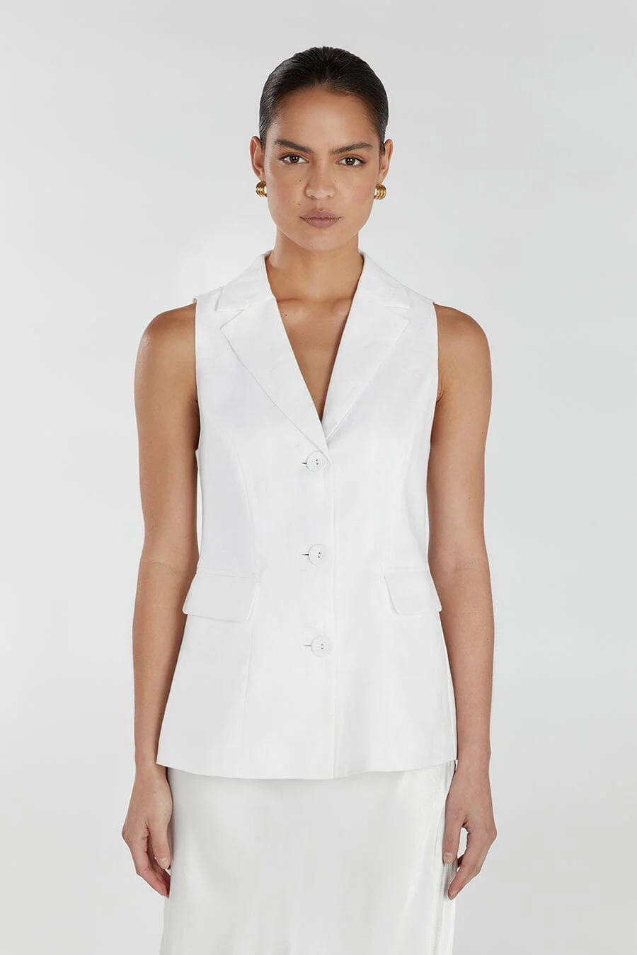 KRISTIN WHITE LINEN LONGLINE VEST - Image 2