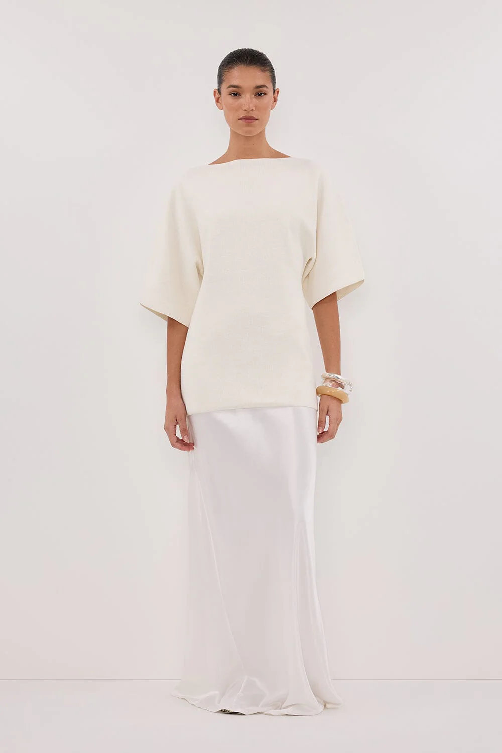 LIA IVORY SLEEVED KNIT TOP