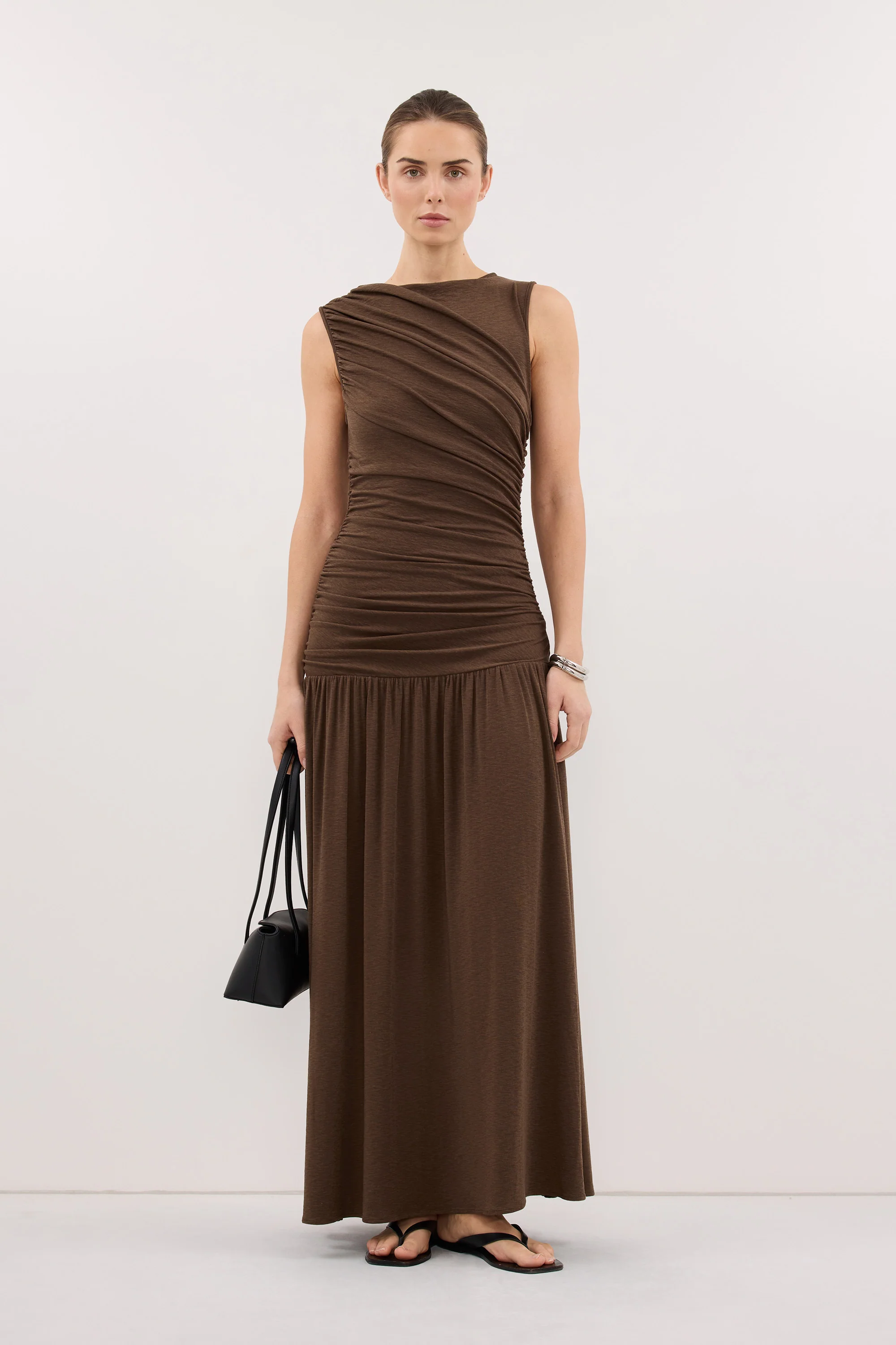 LOLA KHAKI RUCHED MAXI DRESS