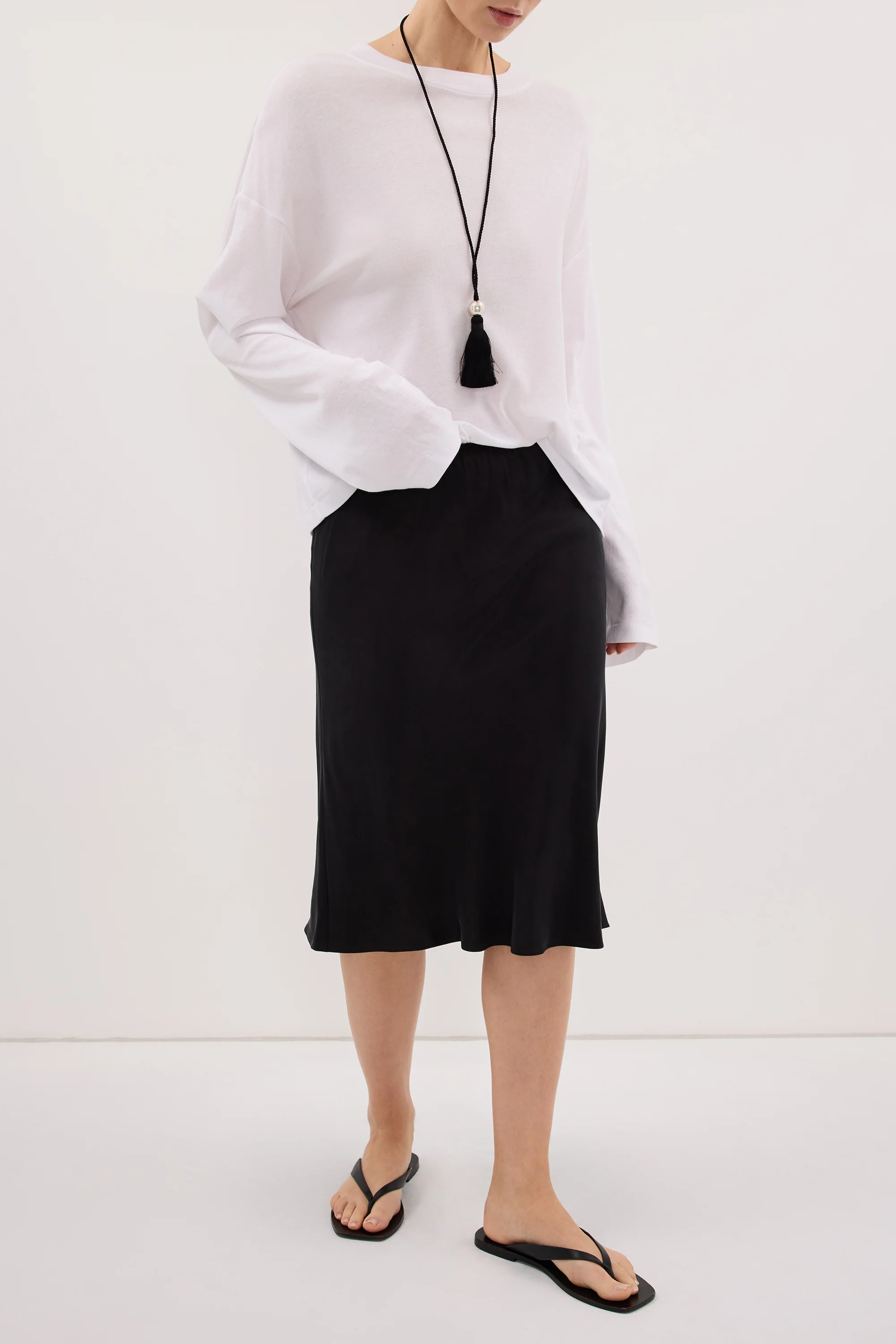 LOUISA BLACK CUPRO KNEE LENGTH SKIRT - Image 2