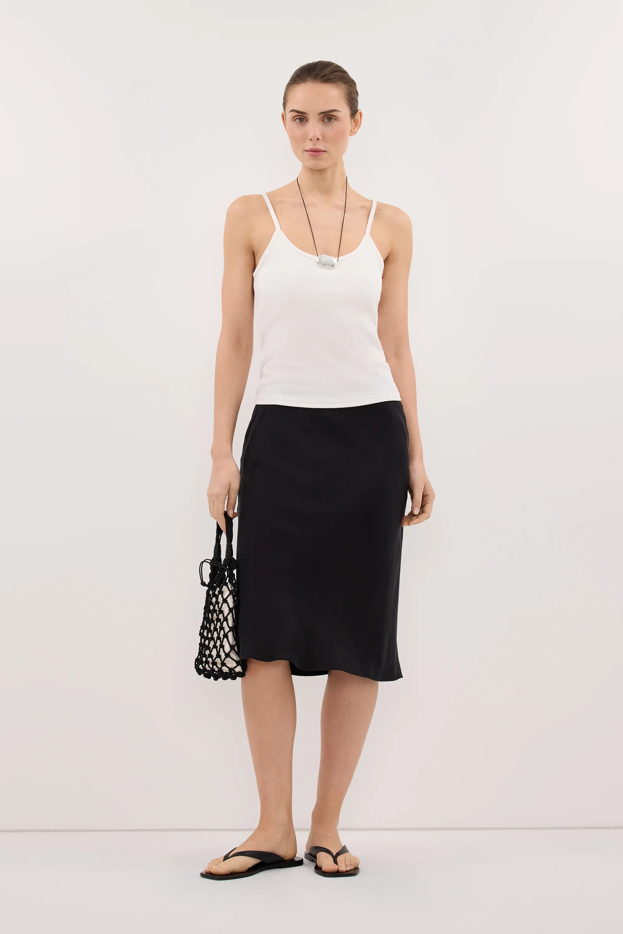 LOUISA BLACK CUPRO KNEE LENGTH SKIRT - Image 6