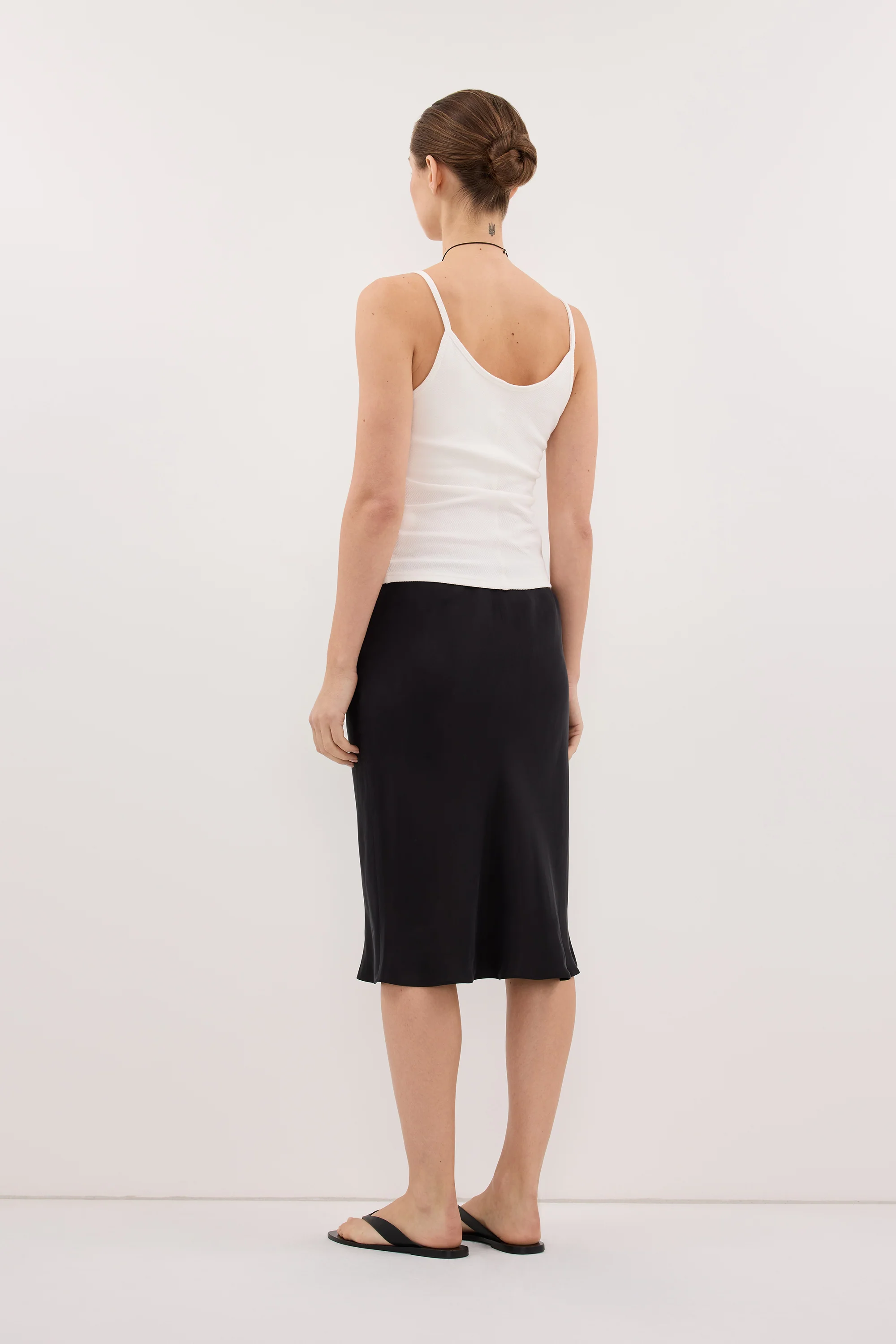 LOUISA BLACK CUPRO KNEE LENGTH SKIRT - Image 7