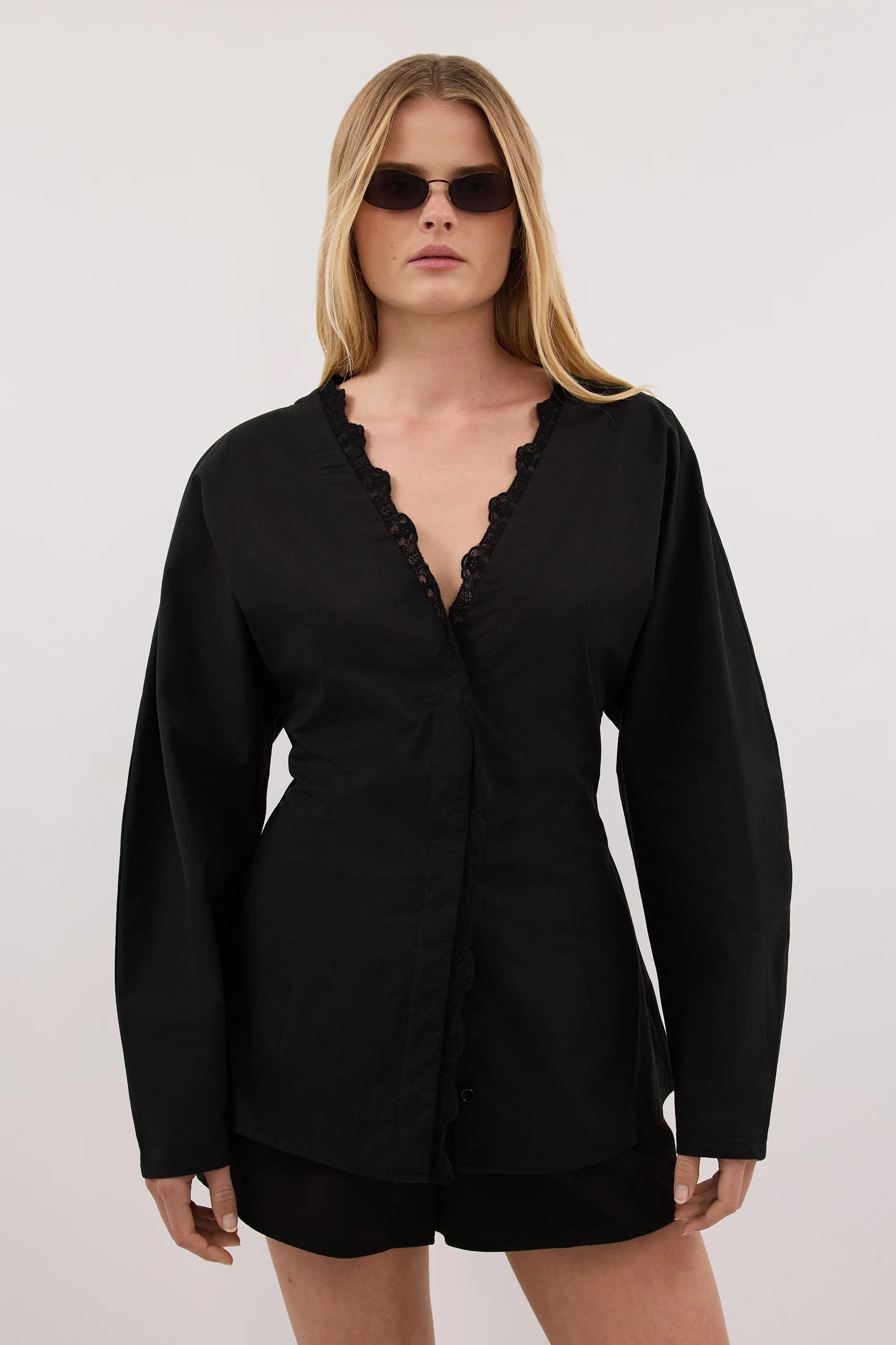 LUCETTE BLACK LACE TRIM COTTON TOP - Image 2