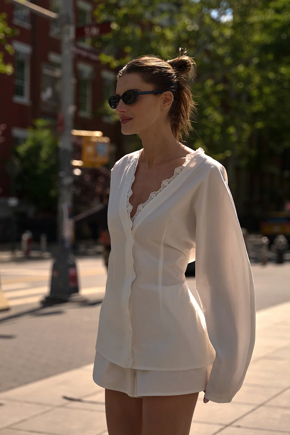 LUCETTE WHITE LACE TRIM COTTON TOP - Image 2
