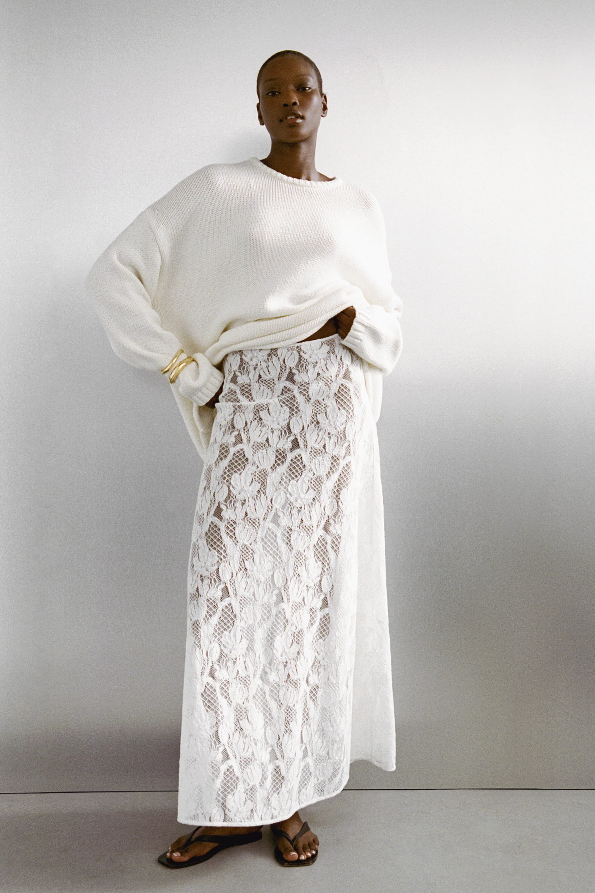 LUCINE WHITE LACE MAXI SKIRT