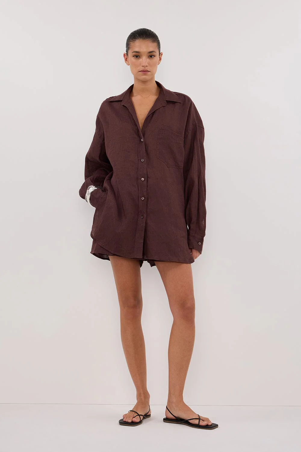 LUNE WALNUT OVERSIZED LINEN SHIRT