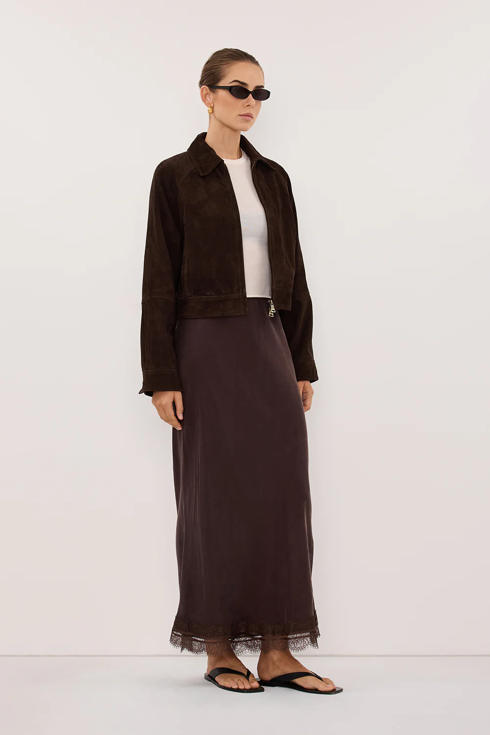 MAEVE BITTER CHOC SUEDE CROPPED JACKET - Image 3