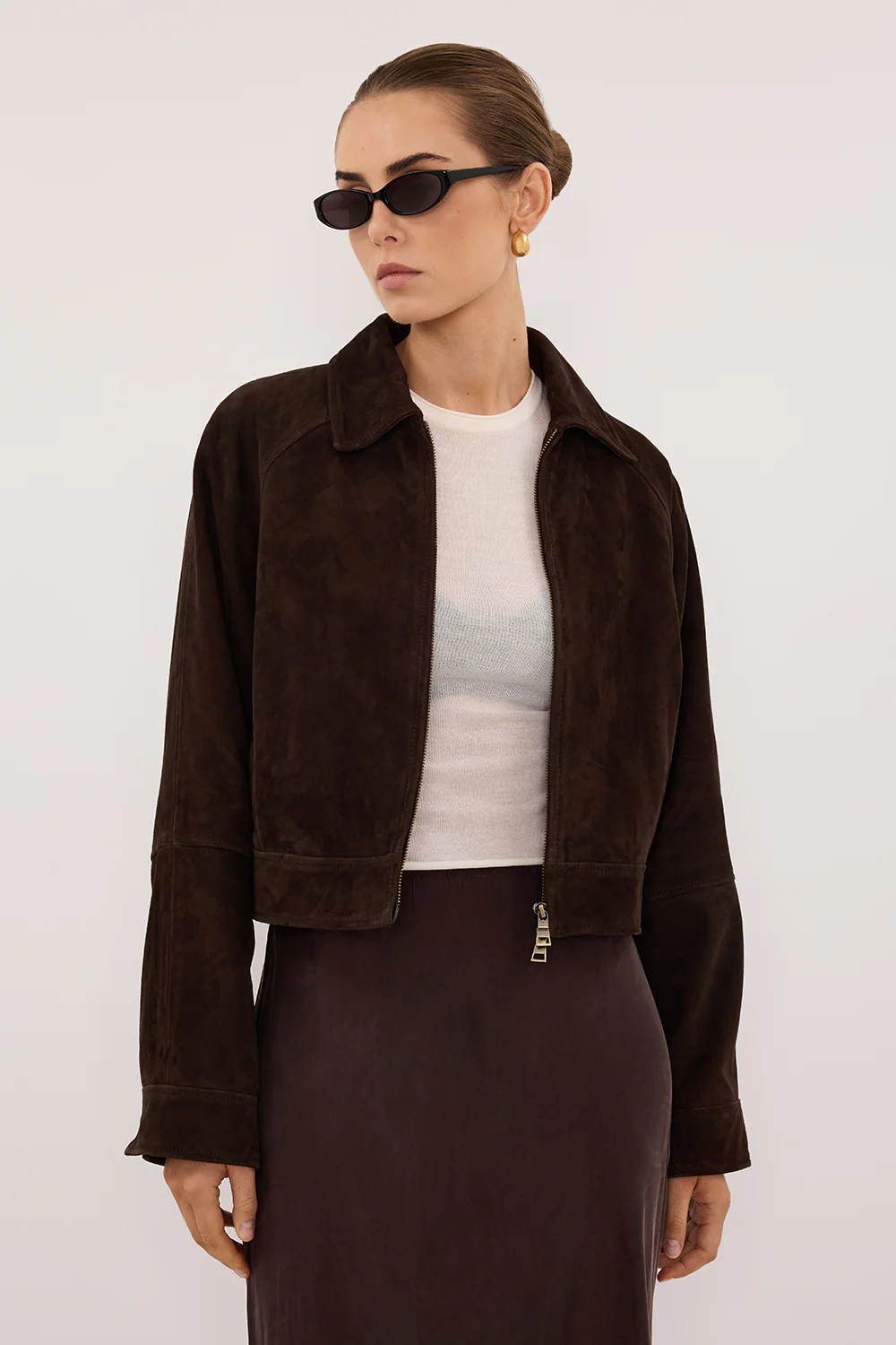 MAEVE BITTER CHOC SUEDE CROPPED JACKET - Image 5