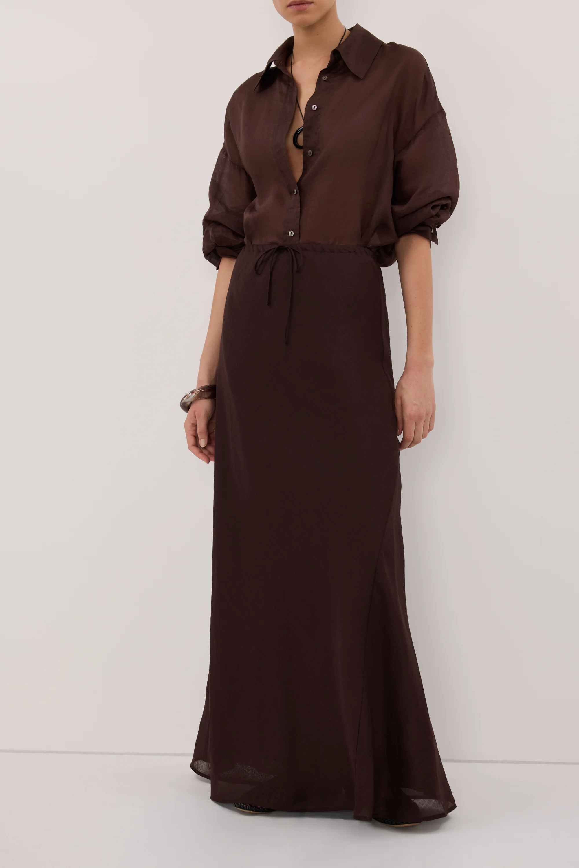 MAISON BURNT CHOC RAMIE BIAS MAXI SKIRT - Image 2
