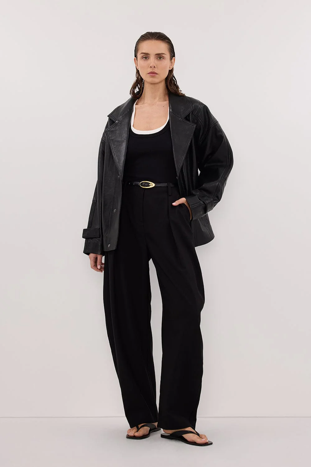 MARGOT BLACK OVERSIZED LEATHER JACKET - Image 3