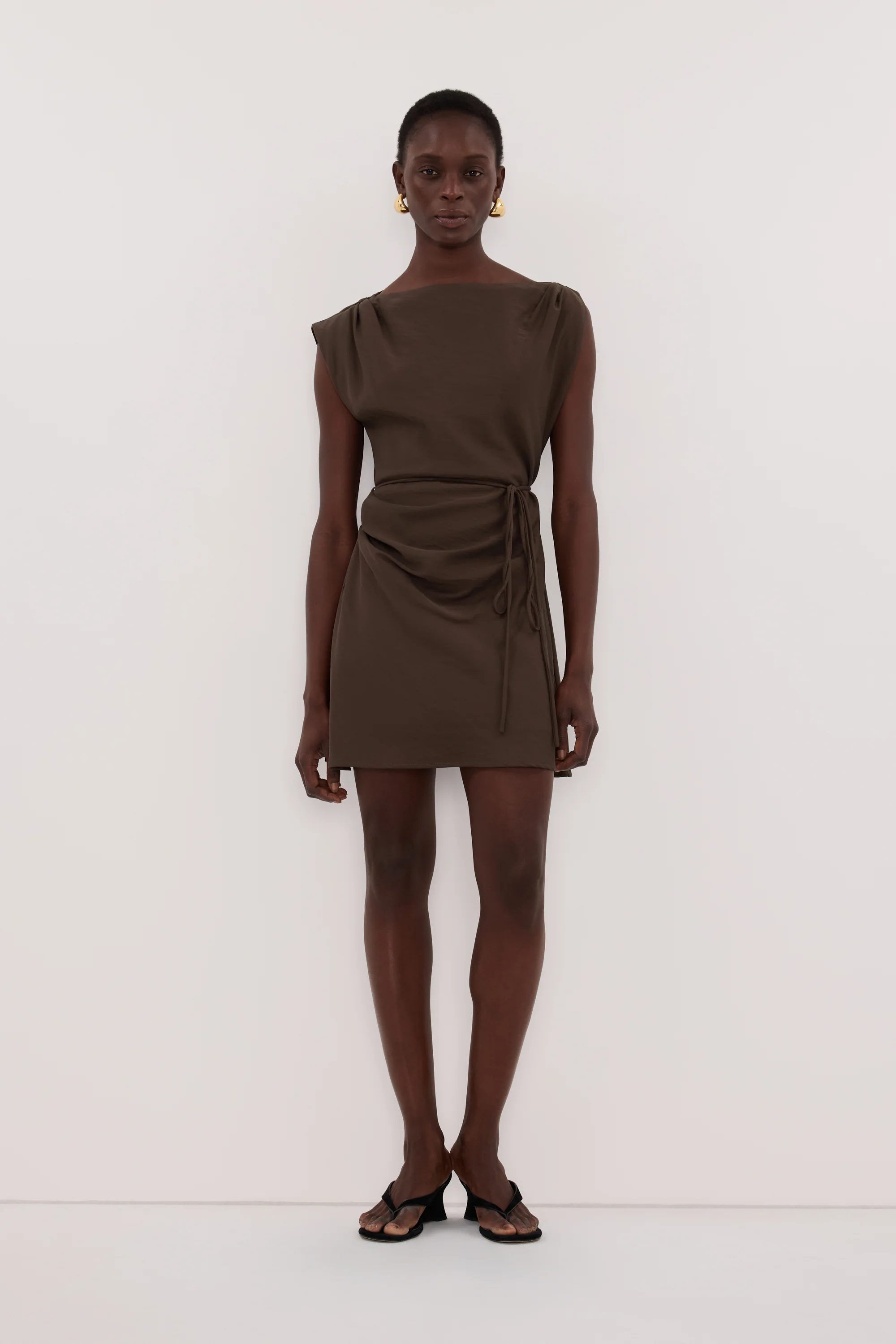 MARMO CHOCOLATE DRAPED MINI DRESS - Image 3