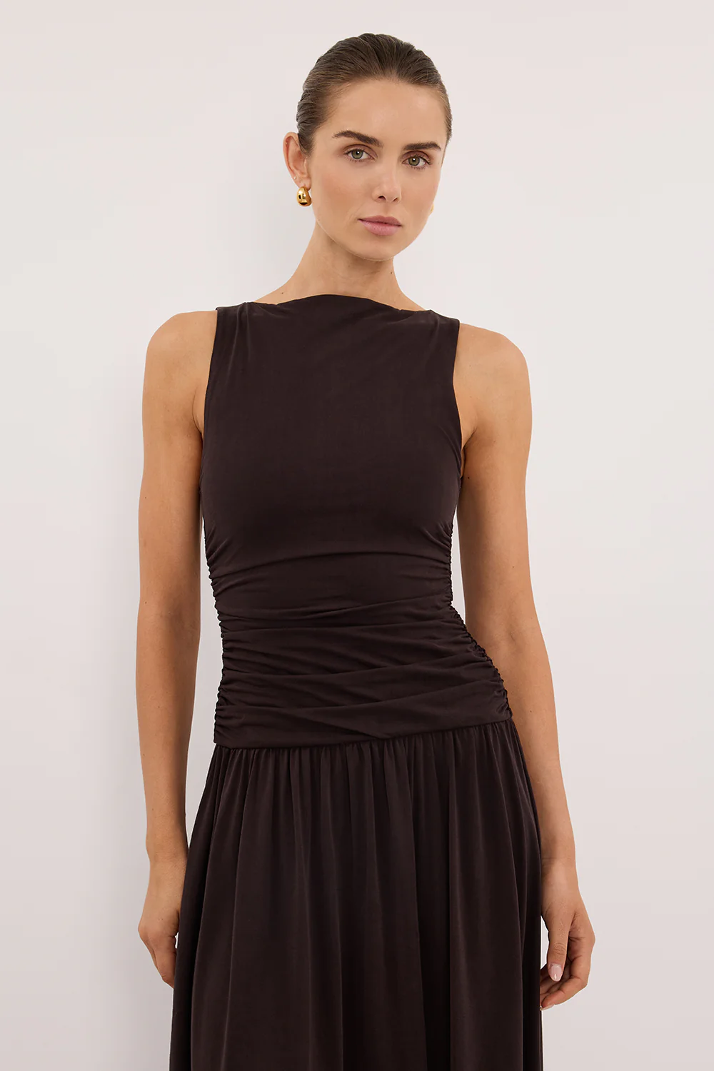 MEG BURNT CHOC SLEEVELESS KNIT MIDI DRESS - Image 2