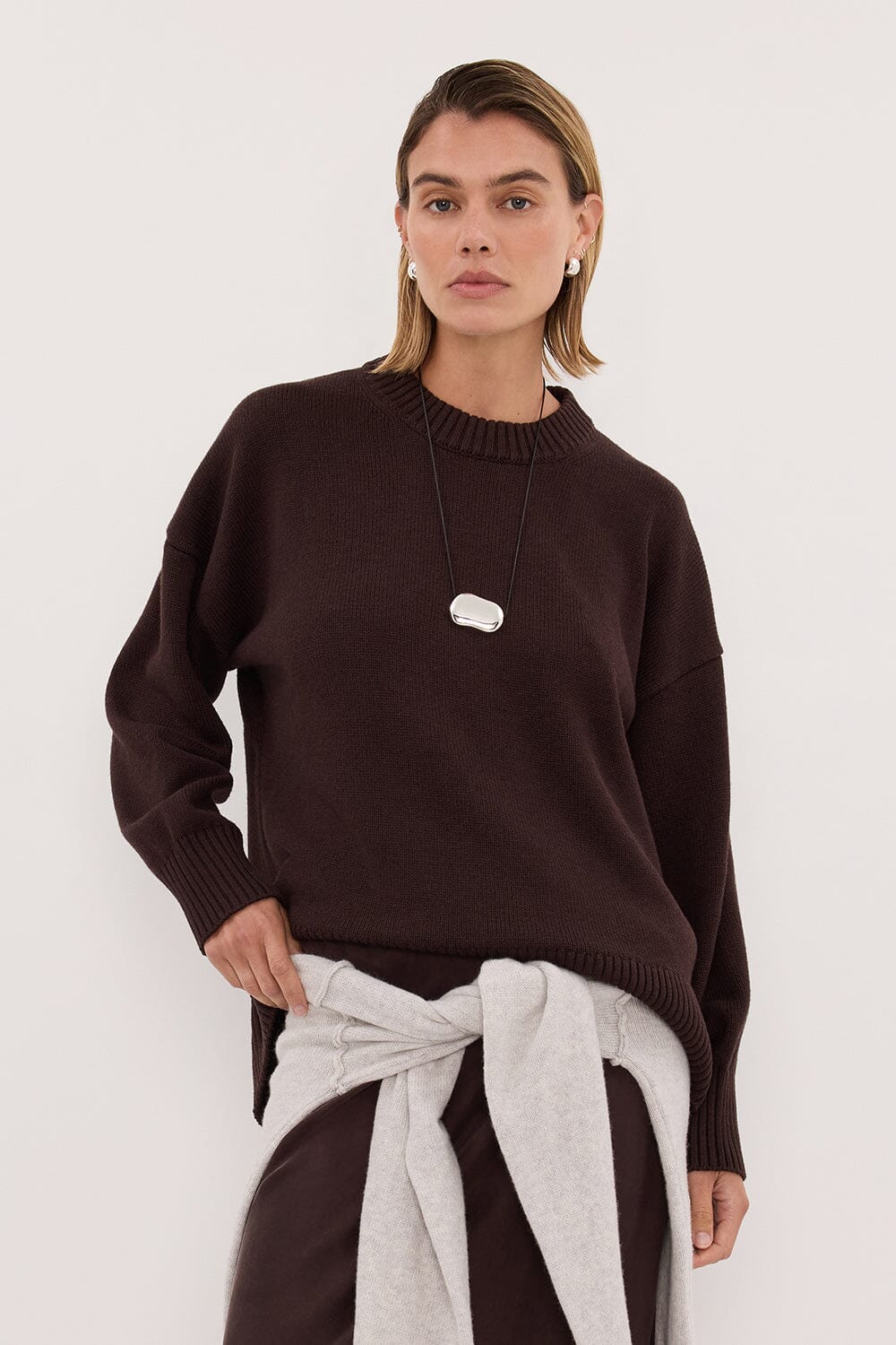 MILA CHOCOLATE CREW NECK KNIT JUMPER - Image 2