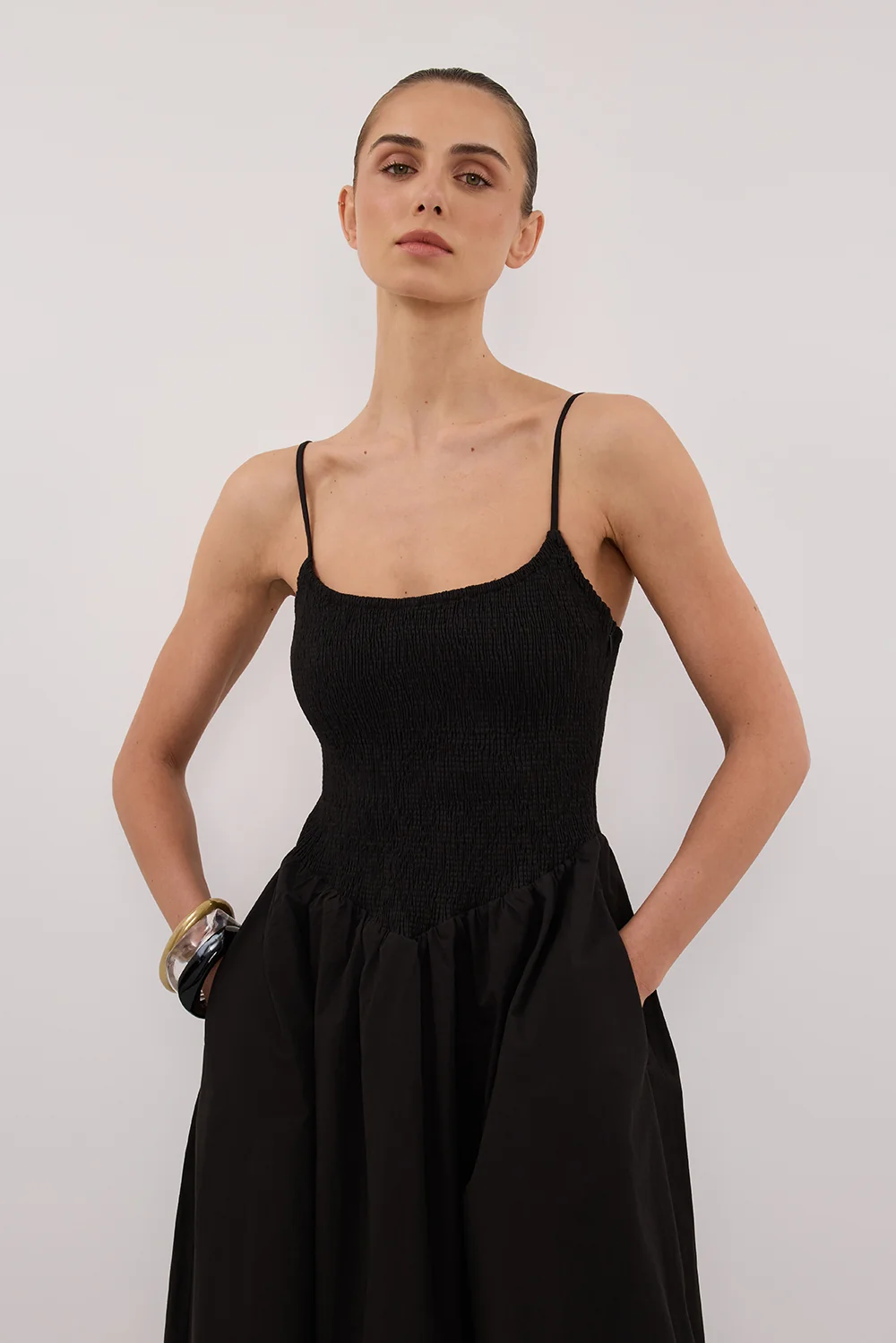 MILANO BLACK COTTON MIDI DRESS - Image 3