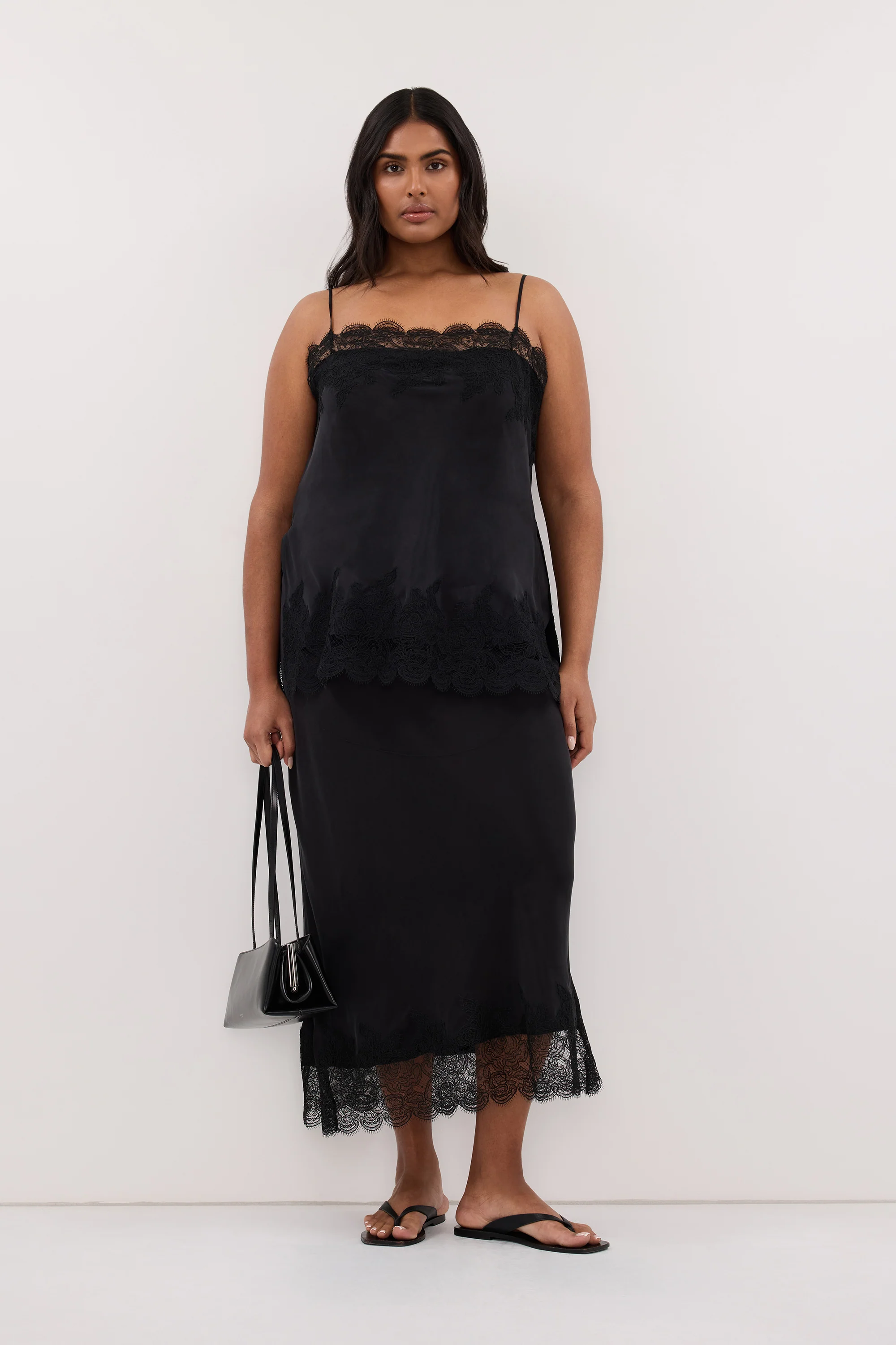 MINA BLACK CUPRO LACE MIDI SKIRT - Image 6