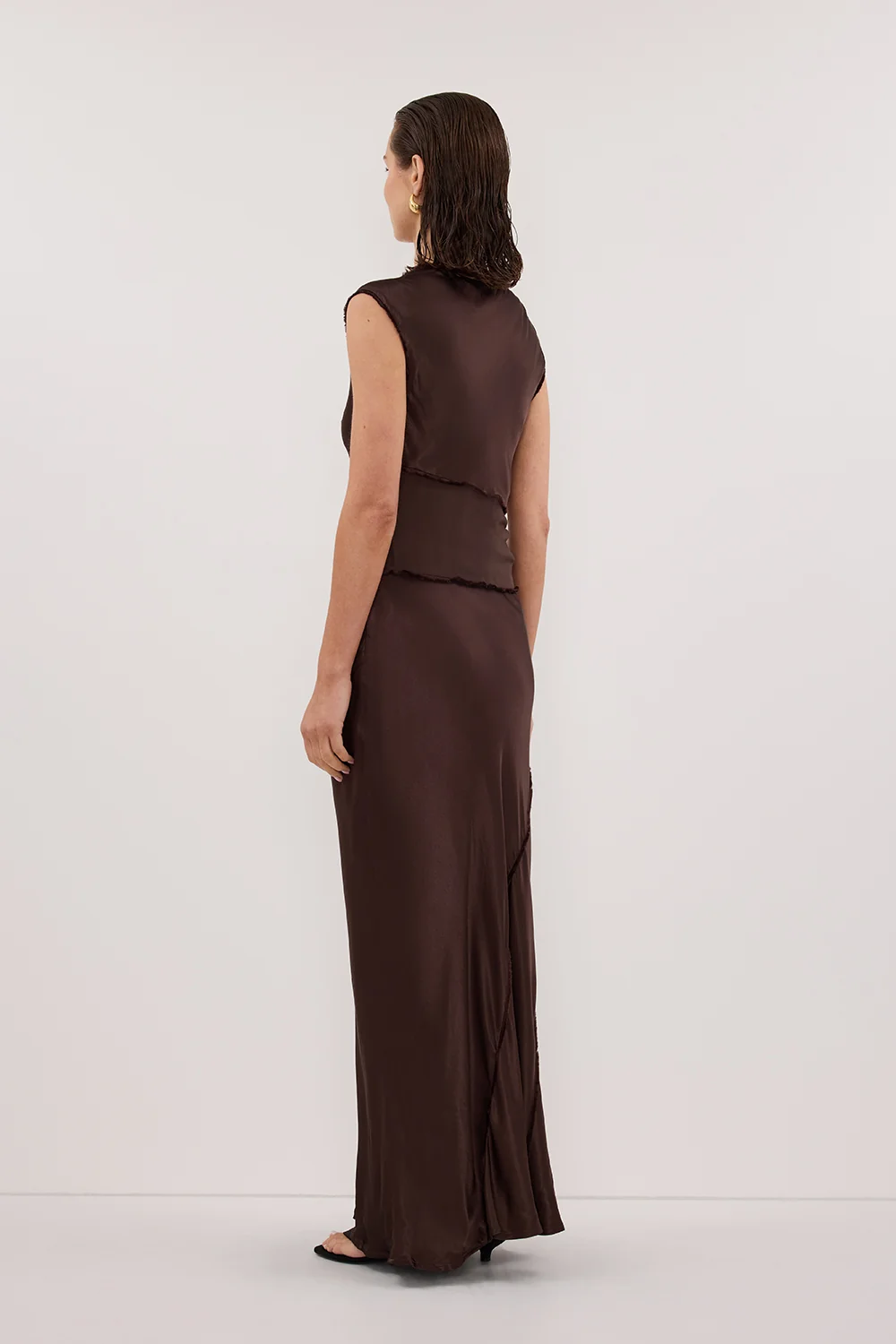 MONICA BITTER CHOCOLATE SATIN MIDI DRESS - Image 4