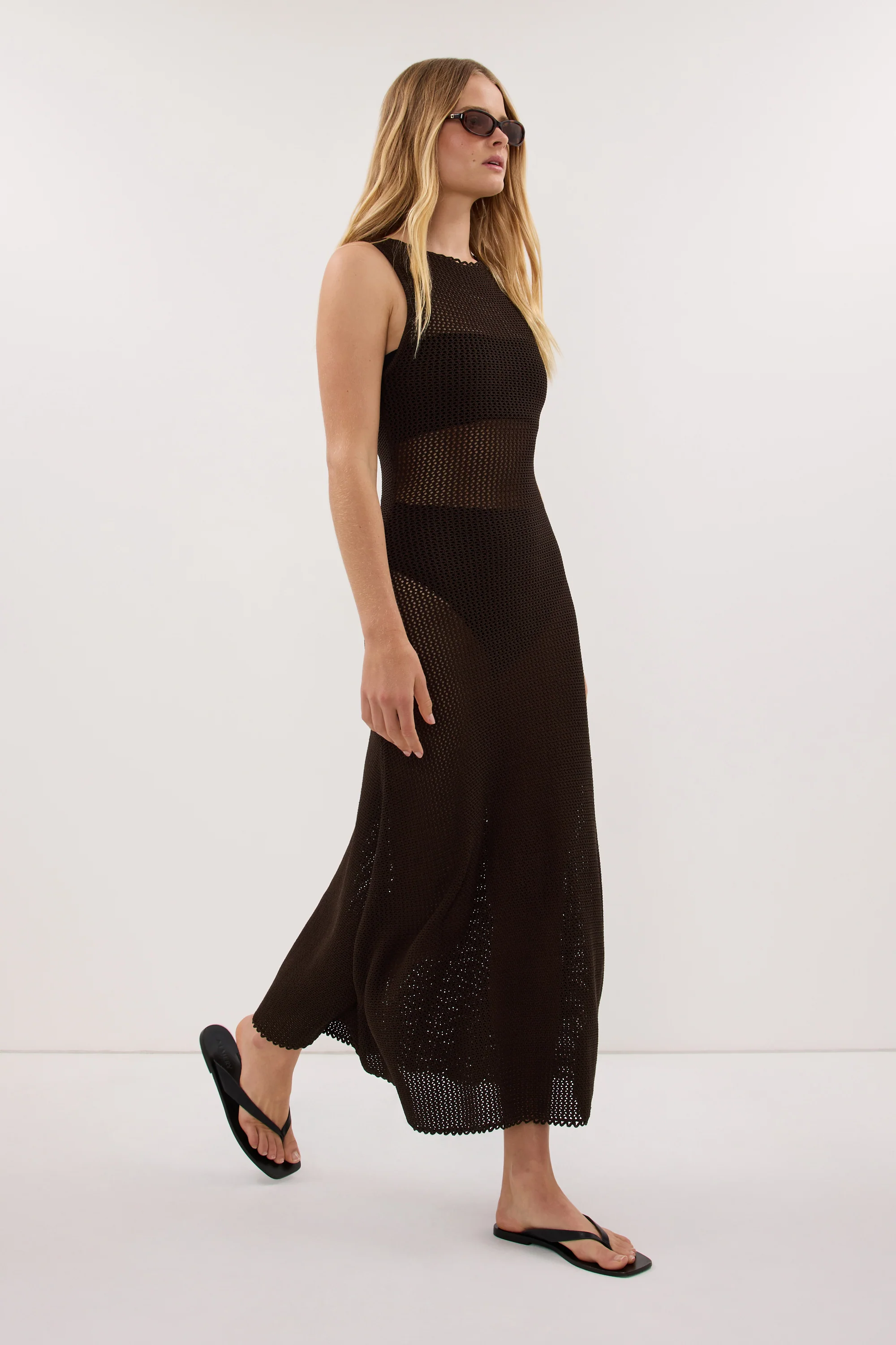 NALIA BLACK OLIVE OPEN KNIT MIDI DRESS - Image 3