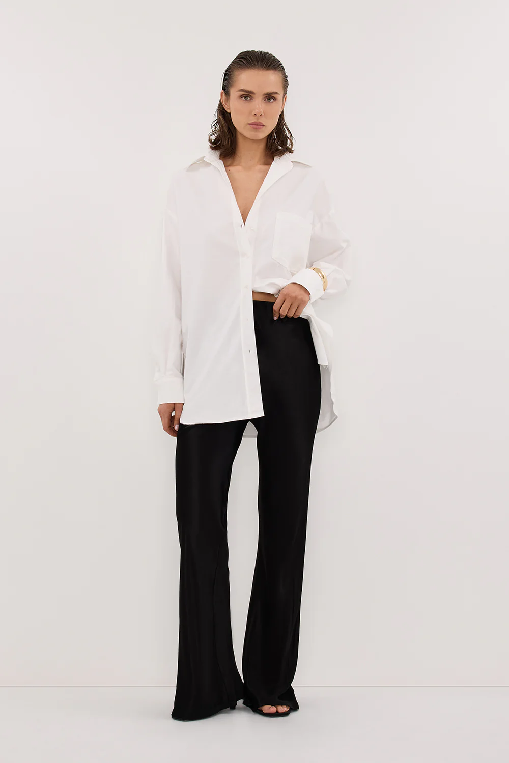 NIKKI BLACK SATIN BIAS PANT