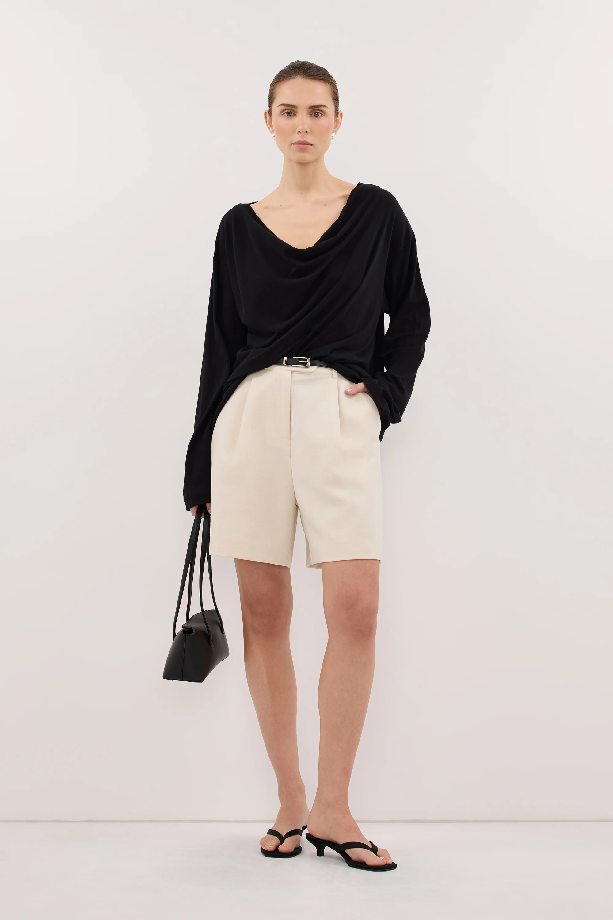 ORELIA BLACK COWL NECK SLEEVED TOP