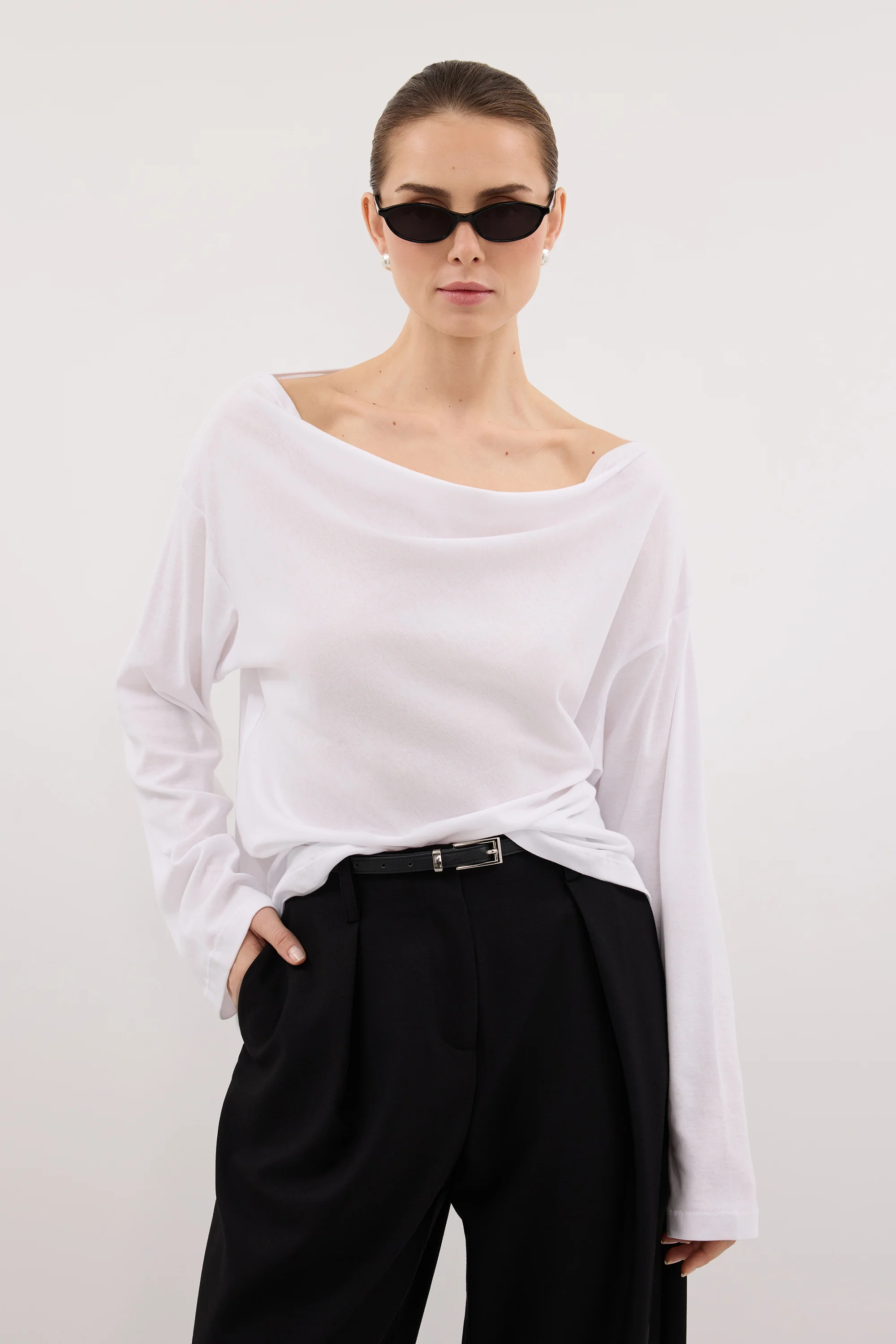 ORELIA WHITE COWL NECK SLEEVED TOP - Image 2