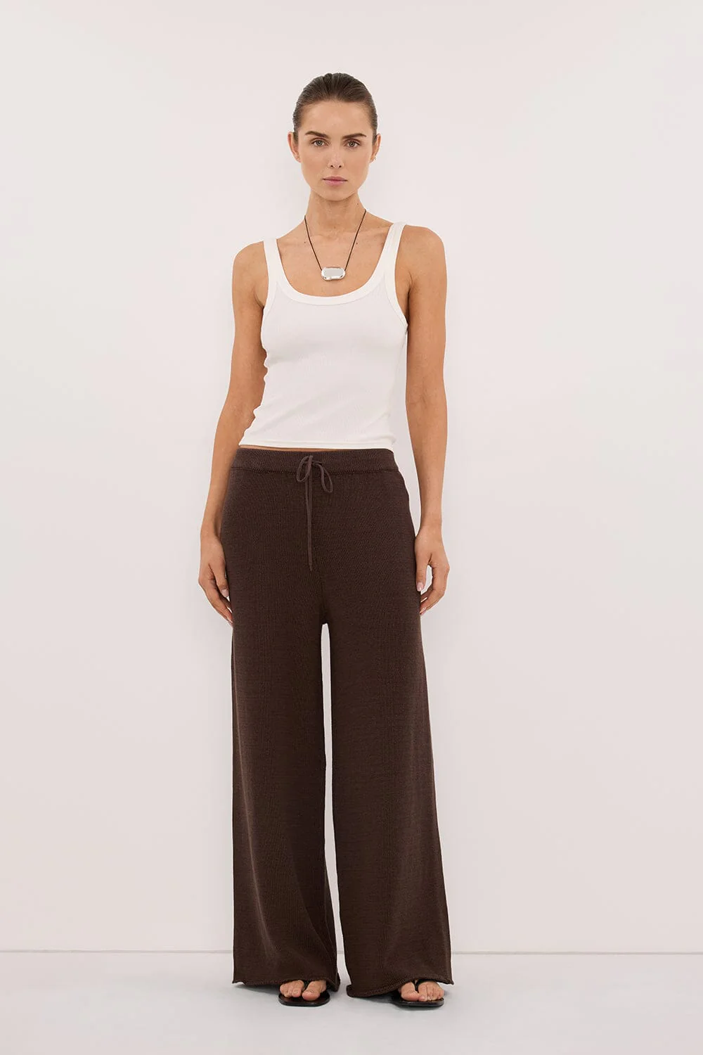 ORIA BURNT CHOC COTTON KNIT PANT