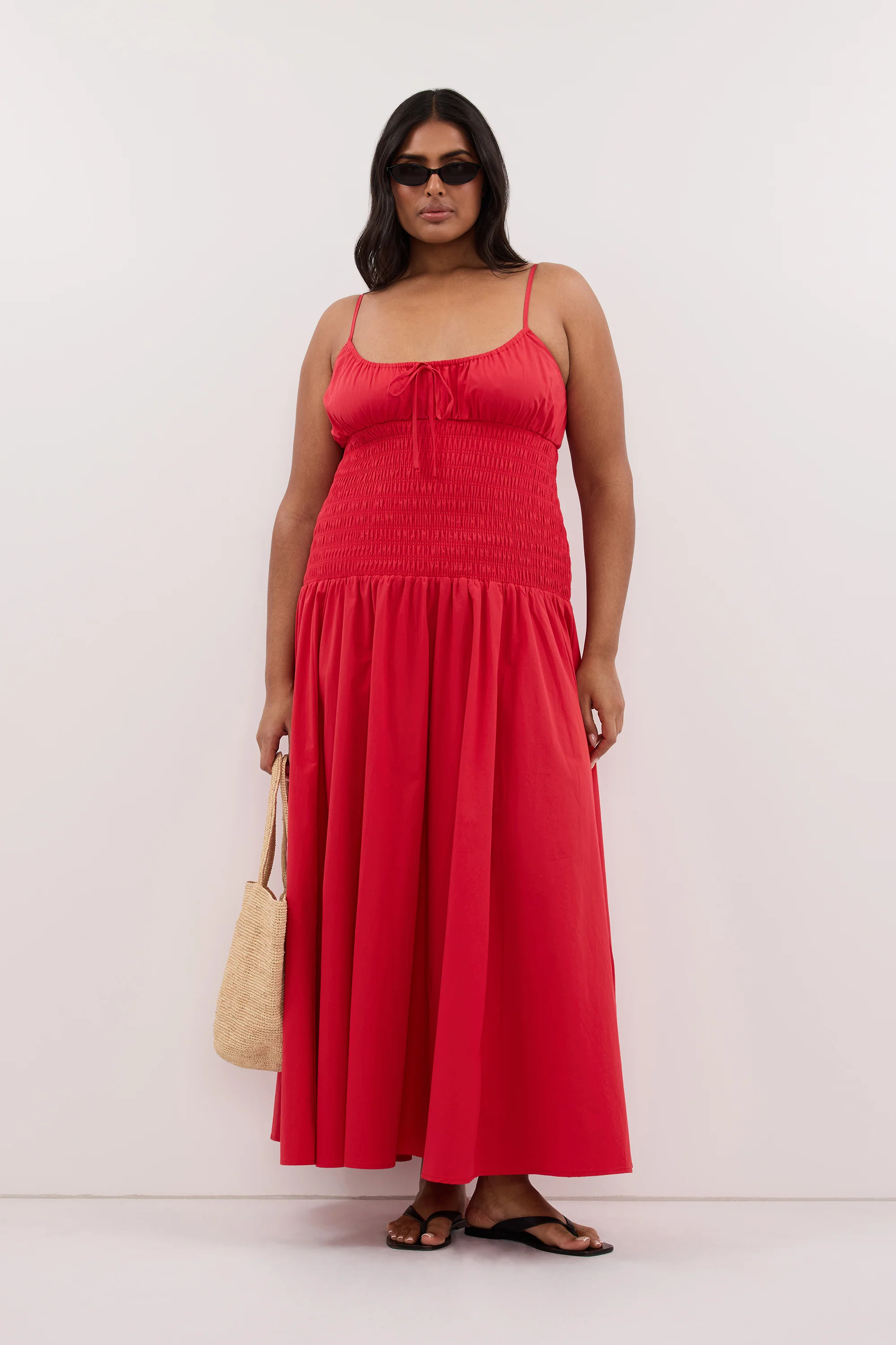 PALOMA RED COTTON MIDI DRESS - Image 6