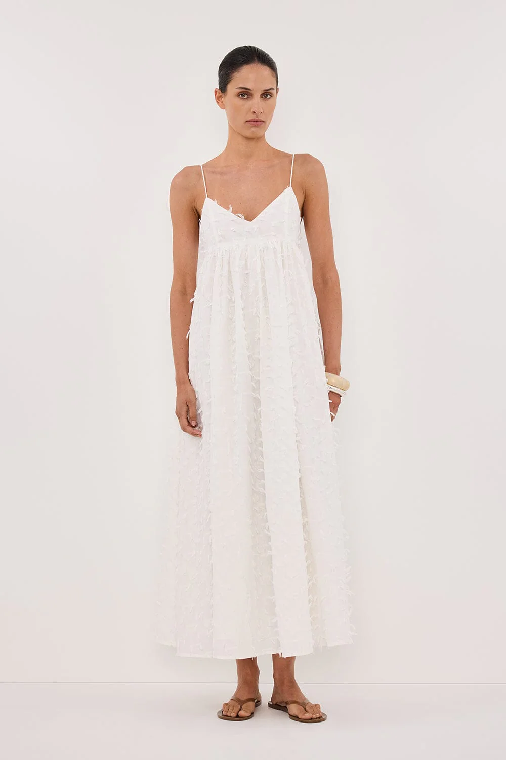 PALOMA WHITE BABYDOLL MIDI DRESS