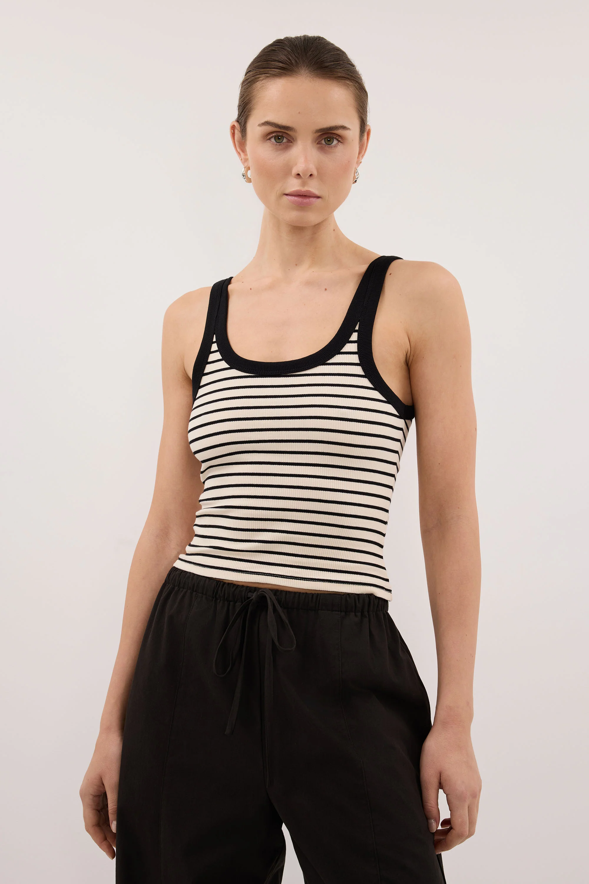 PENNY CREAM SLEEVELESS STRIPE KNIT TANK TOP - Image 2
