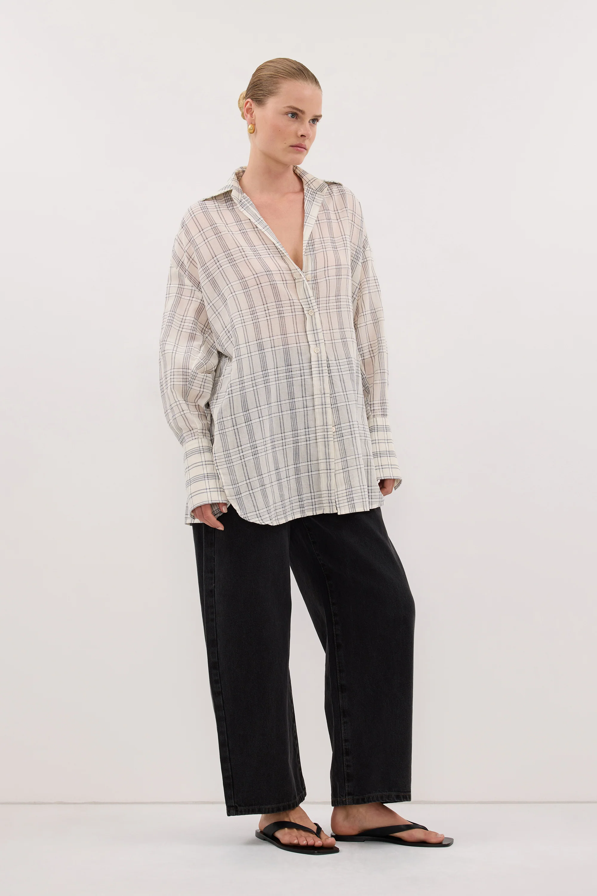 PETRA OFF WHITE CHECK SHIRT - Image 3