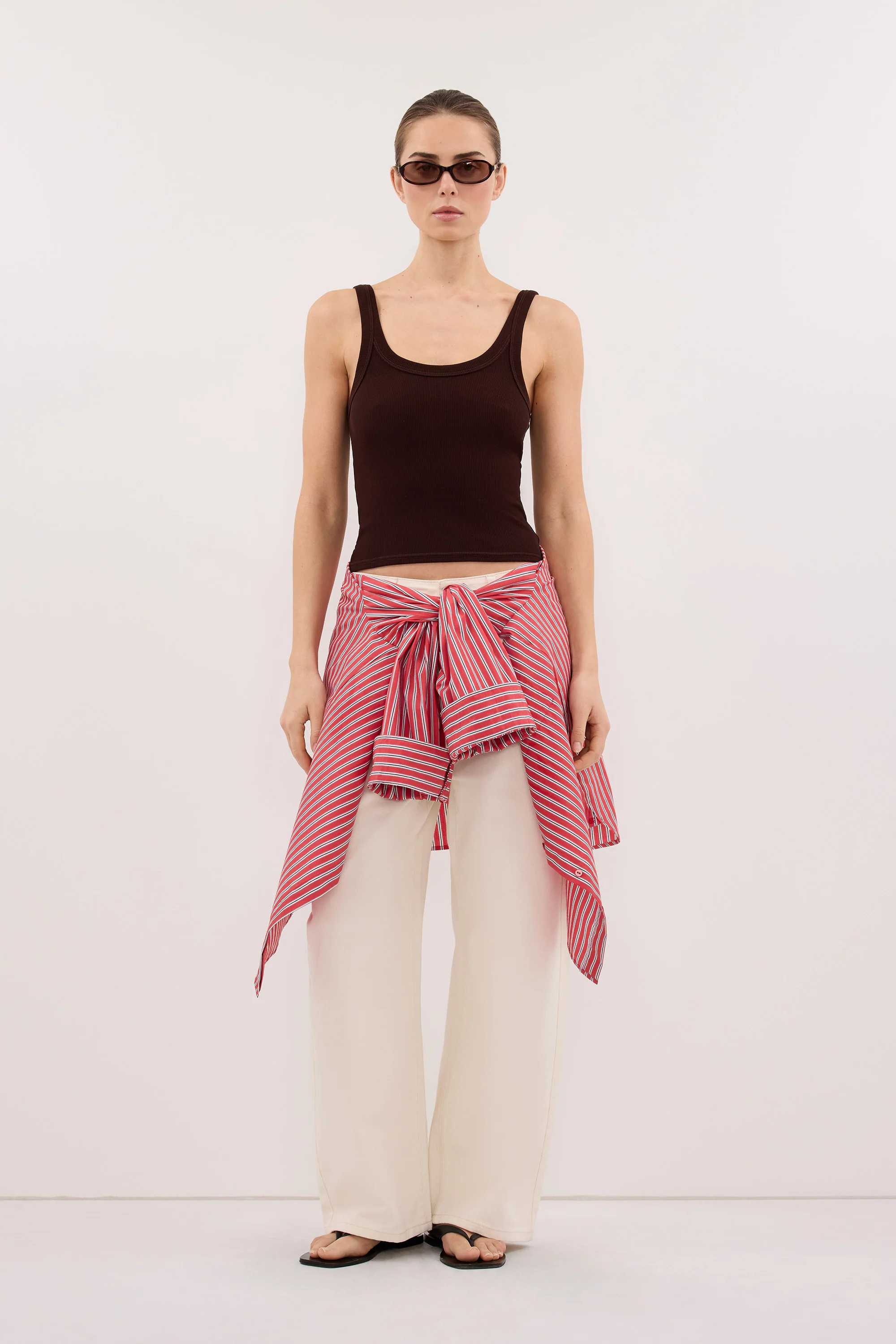 PHOEBE BURNT CHOC SCOOP NECK TANK TOP