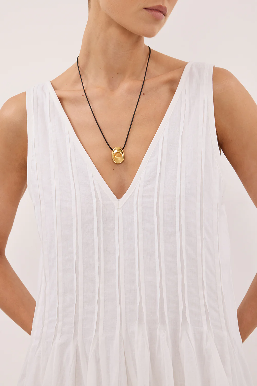 PIXIE WHITE LINEN MINI GODET DRESS - Image 6