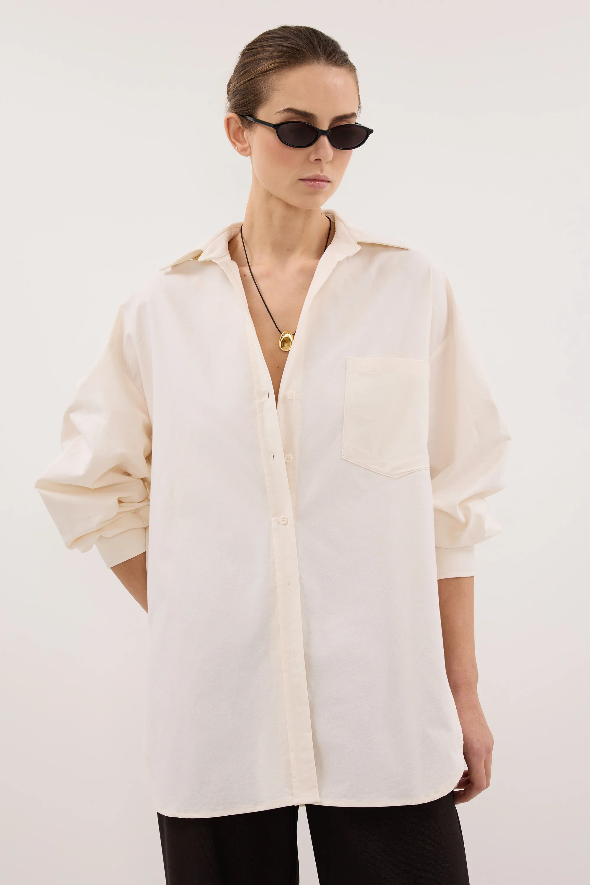 RHEA 2.0 CREAM OVERSIZED COTTON SHIRT - Image 2